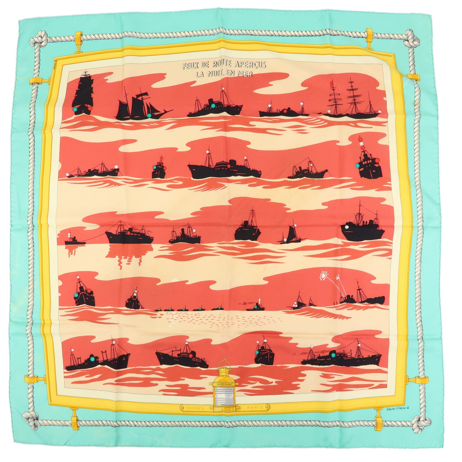 HERMES Carre 90 Silk100% Scarf FEUX DE ROUTE APERCUS LA NUIT EN MER