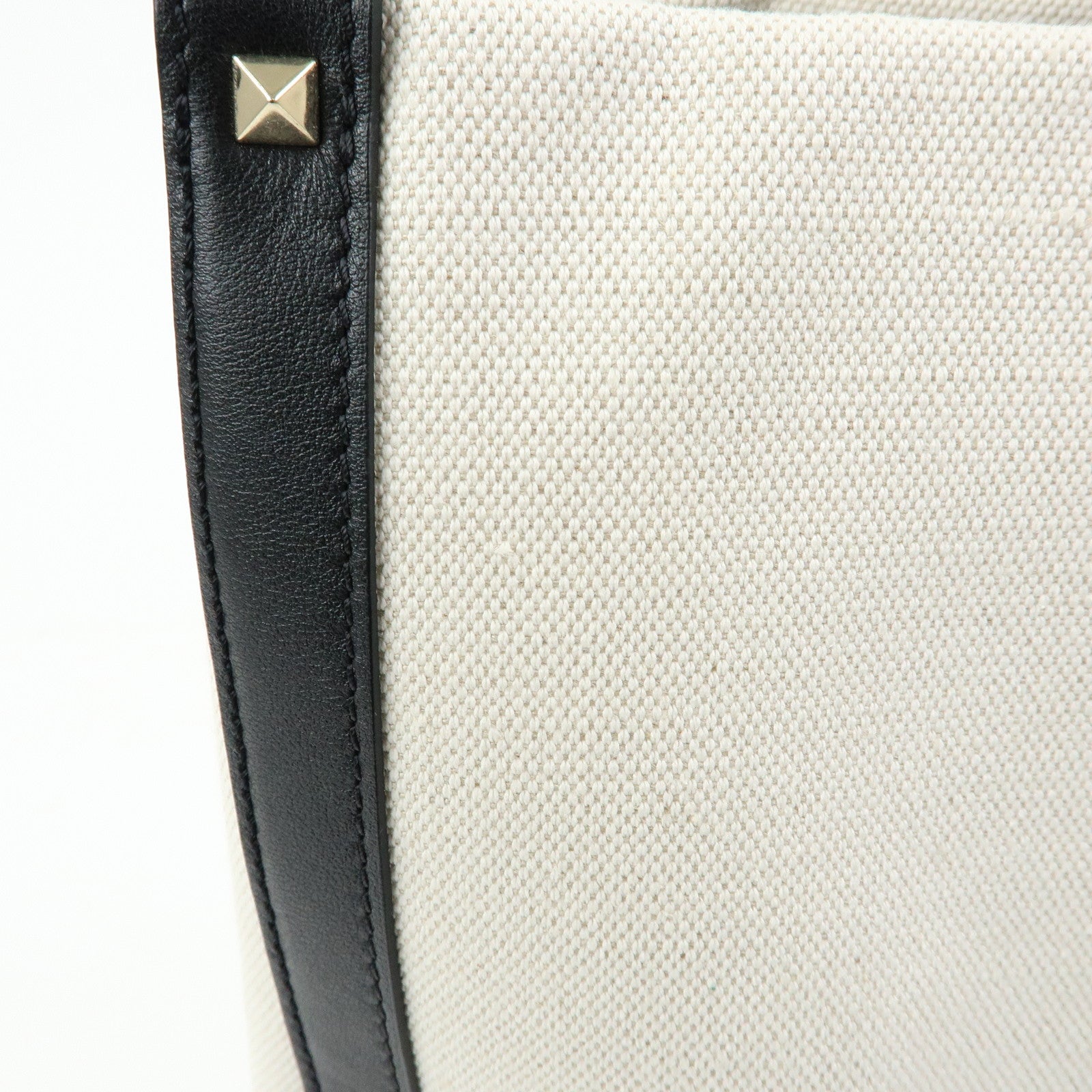 VALENTINO Rockstud Canvas Leather Tote Bag Hand Bag Natural Black
