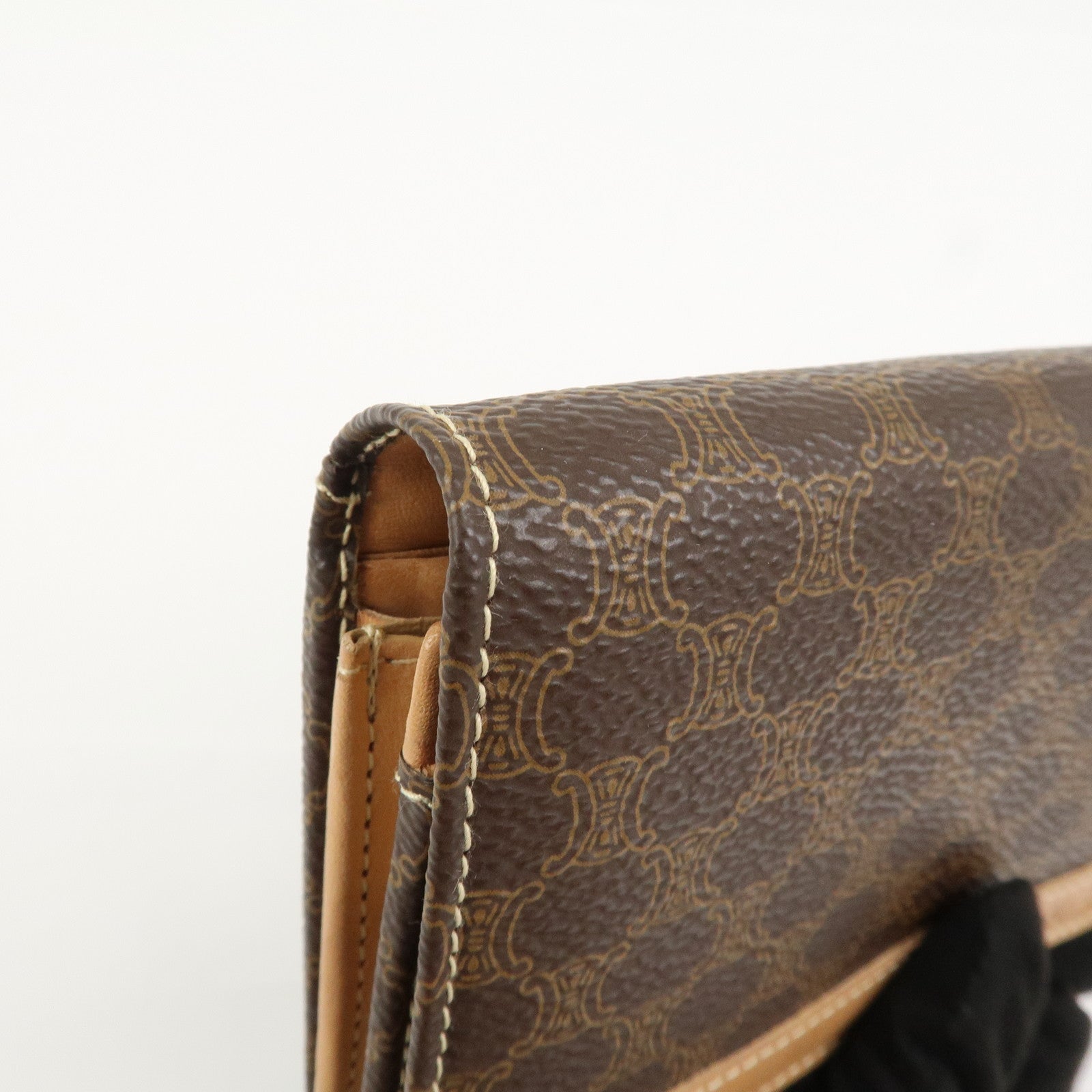 CELINE Macadam PVC Leather Flap Long Wallet Brown Beige