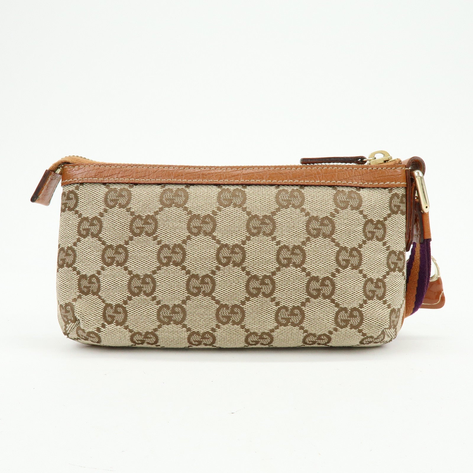 GUCCI Sherry GG Canvas Leather Cosmetic Pouch Beige Camel 152507