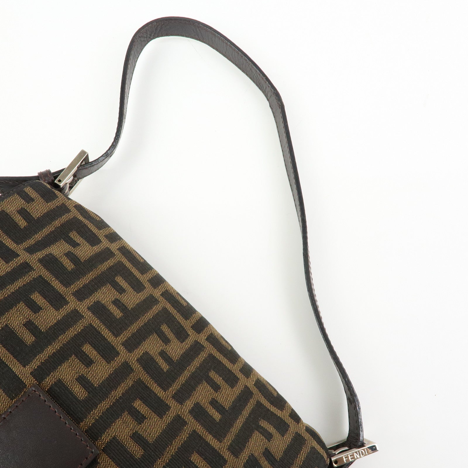 FENDI Mamma Baguette Zucca Canvas Leather Shoulder Bag Brown 26325