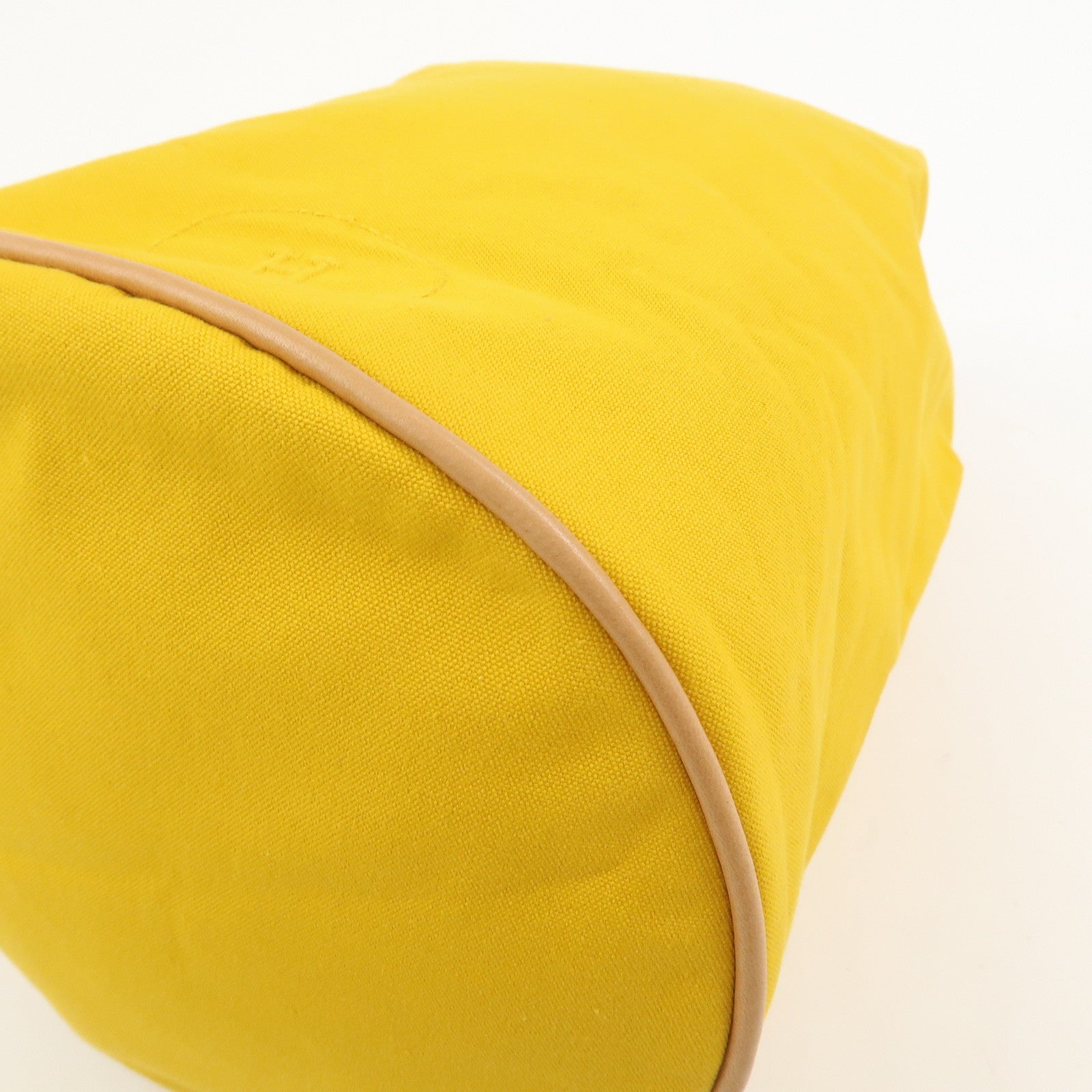 HERMES Porochon Mimil GM Canvas Leather Drawstring Backpack Yellow