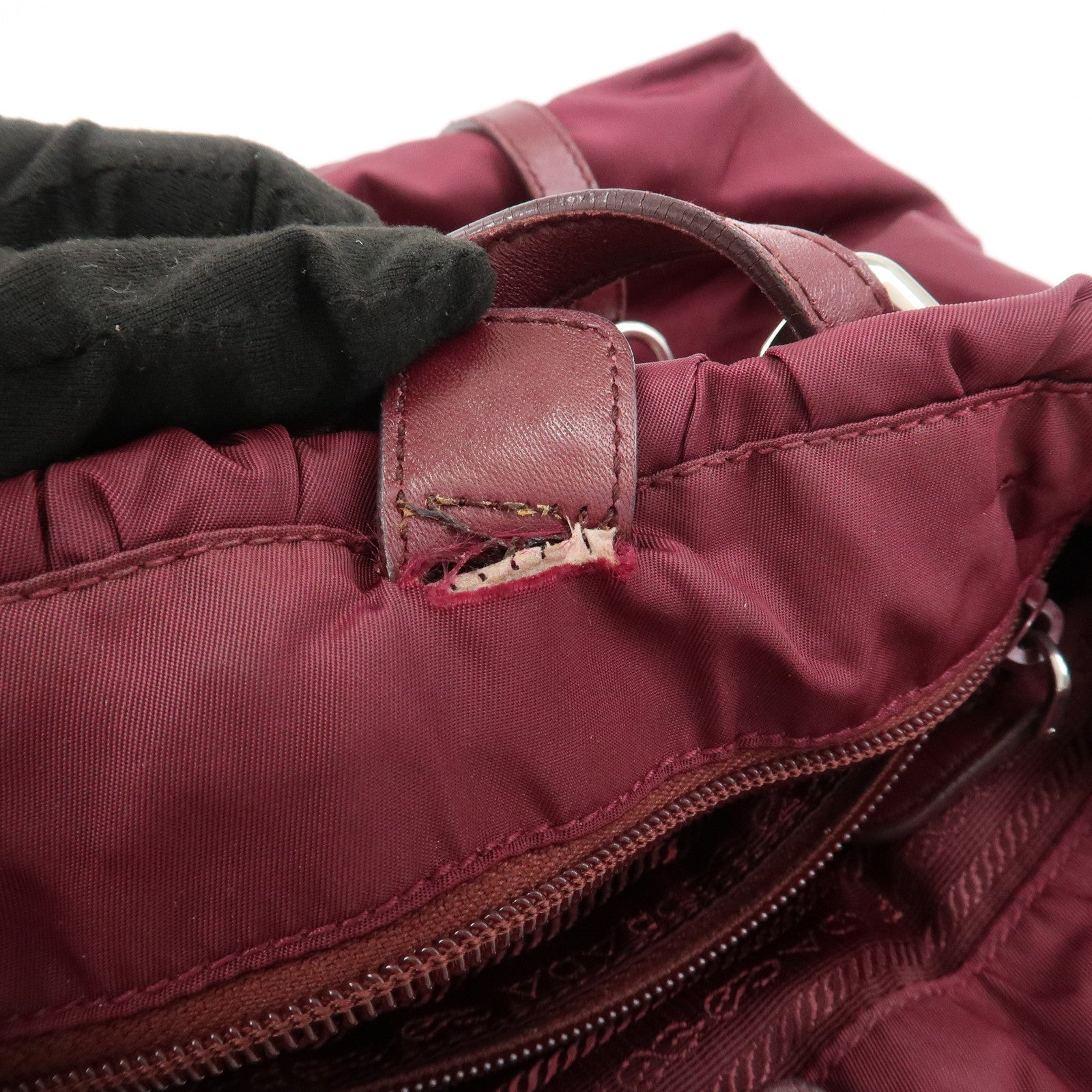 PRADA Triangle Nylon Leather Tote Bag Shoulder Bag Bordeaux