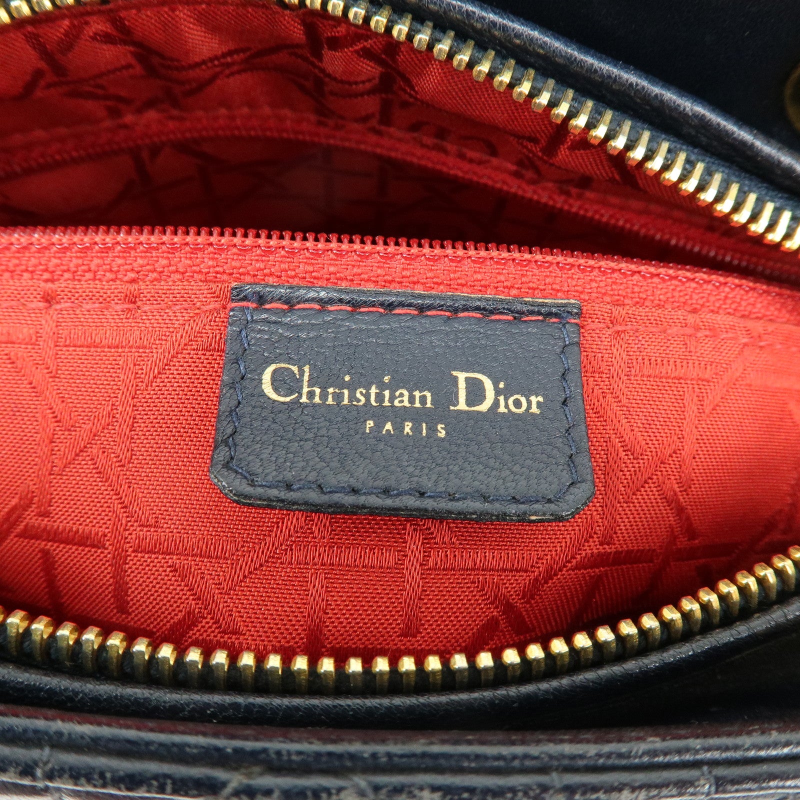 Christian Dior Lady Dior Cannage Leather Hand Bag Navy