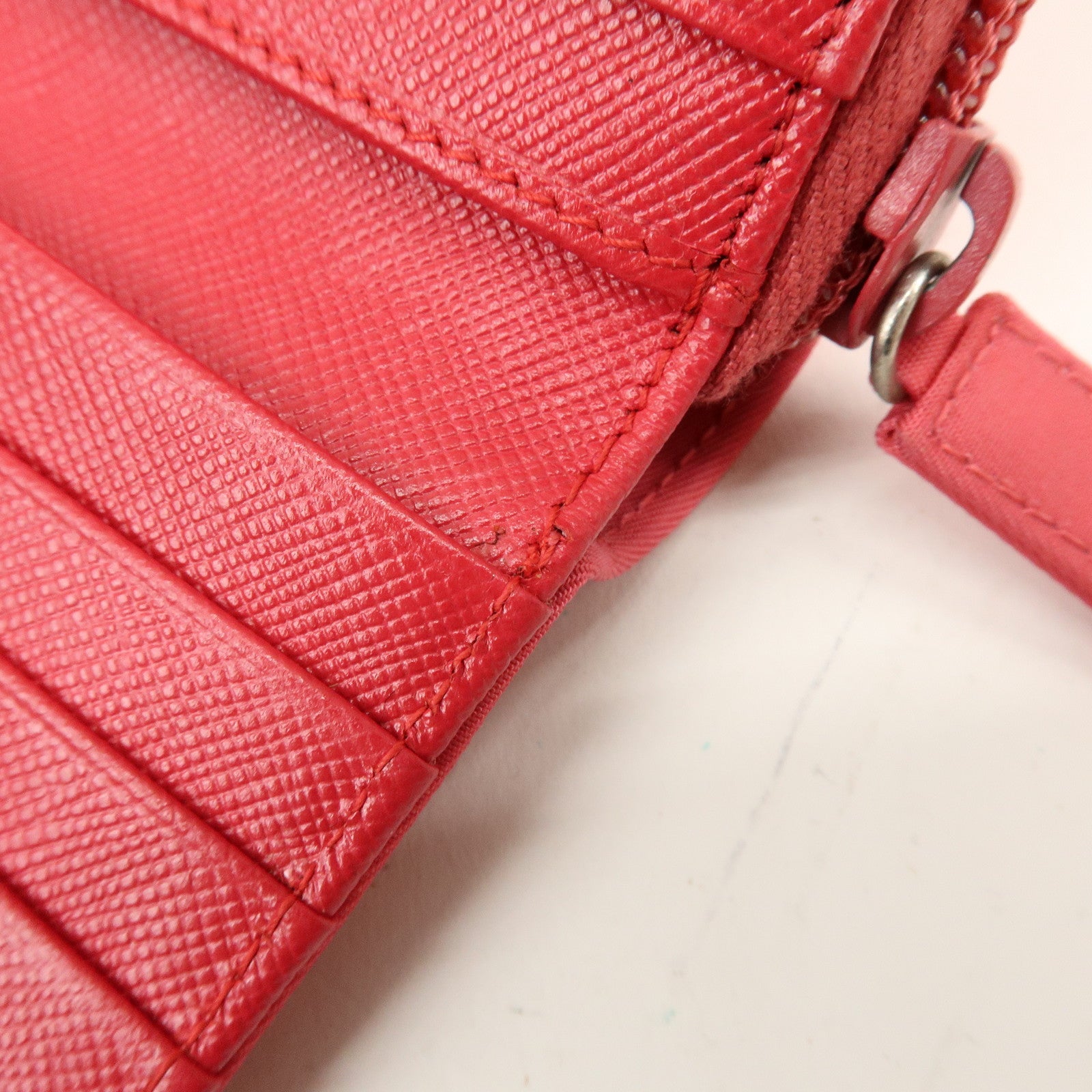 PRADA Triangle Logo Nylon Leather Round Zippy Compact Wallet Pink