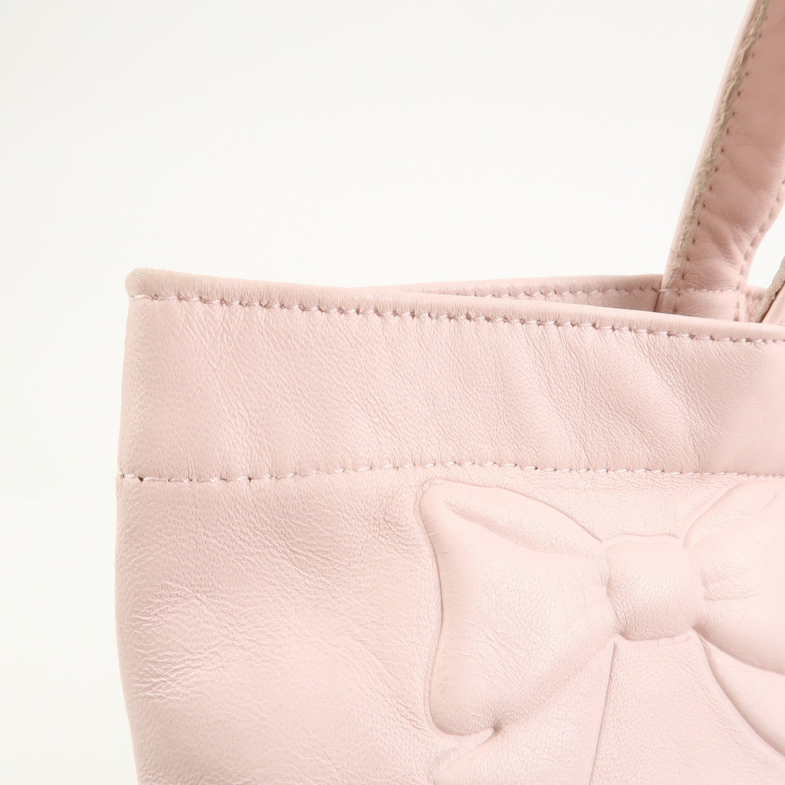 VALENTINO Leather Ribbon Motif Tote Bag Hand Bag Shoulder Bag Pink