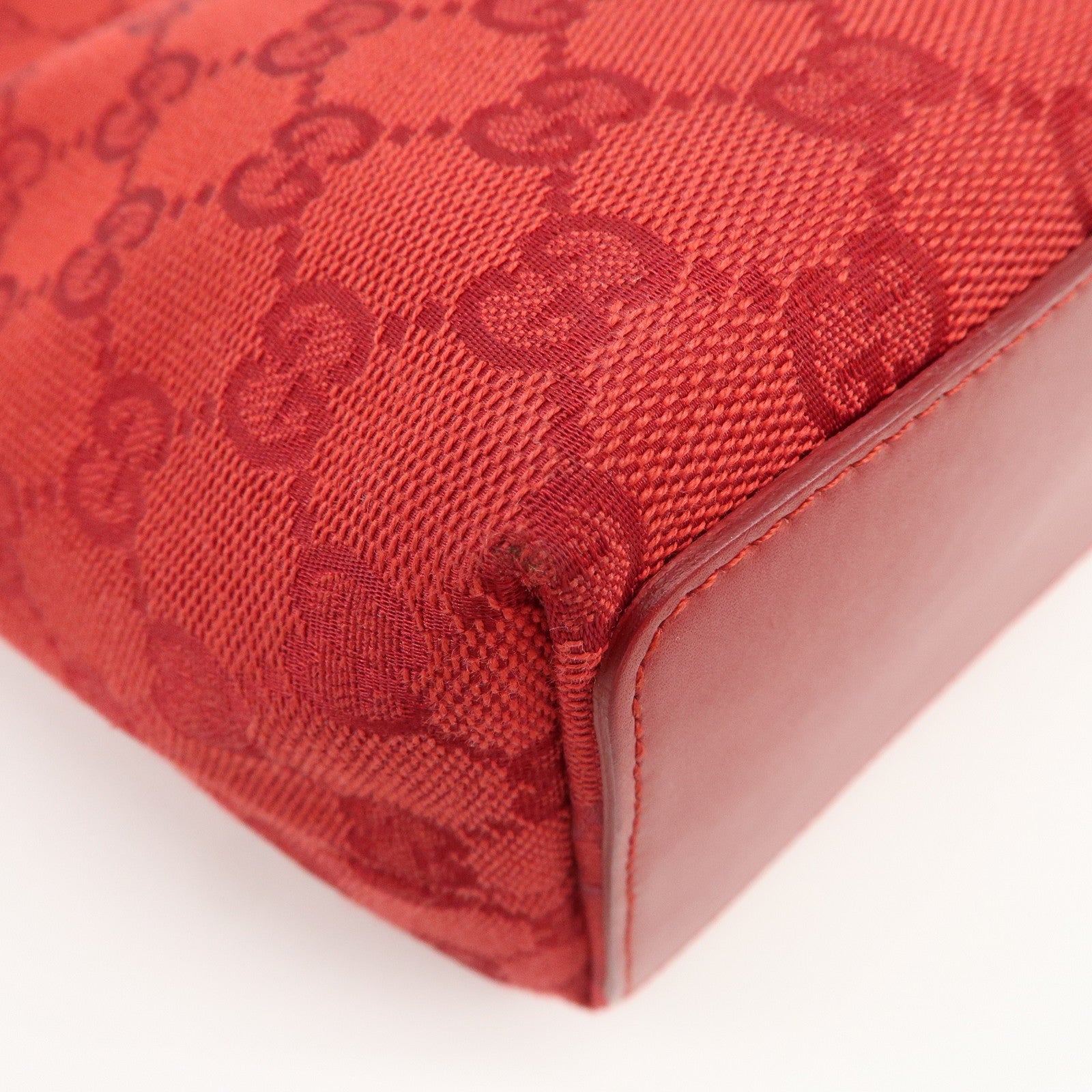 GUCCI GG Canvas Logo Leather Shoulder Bag Hand Bag Red 002繝サ1099
