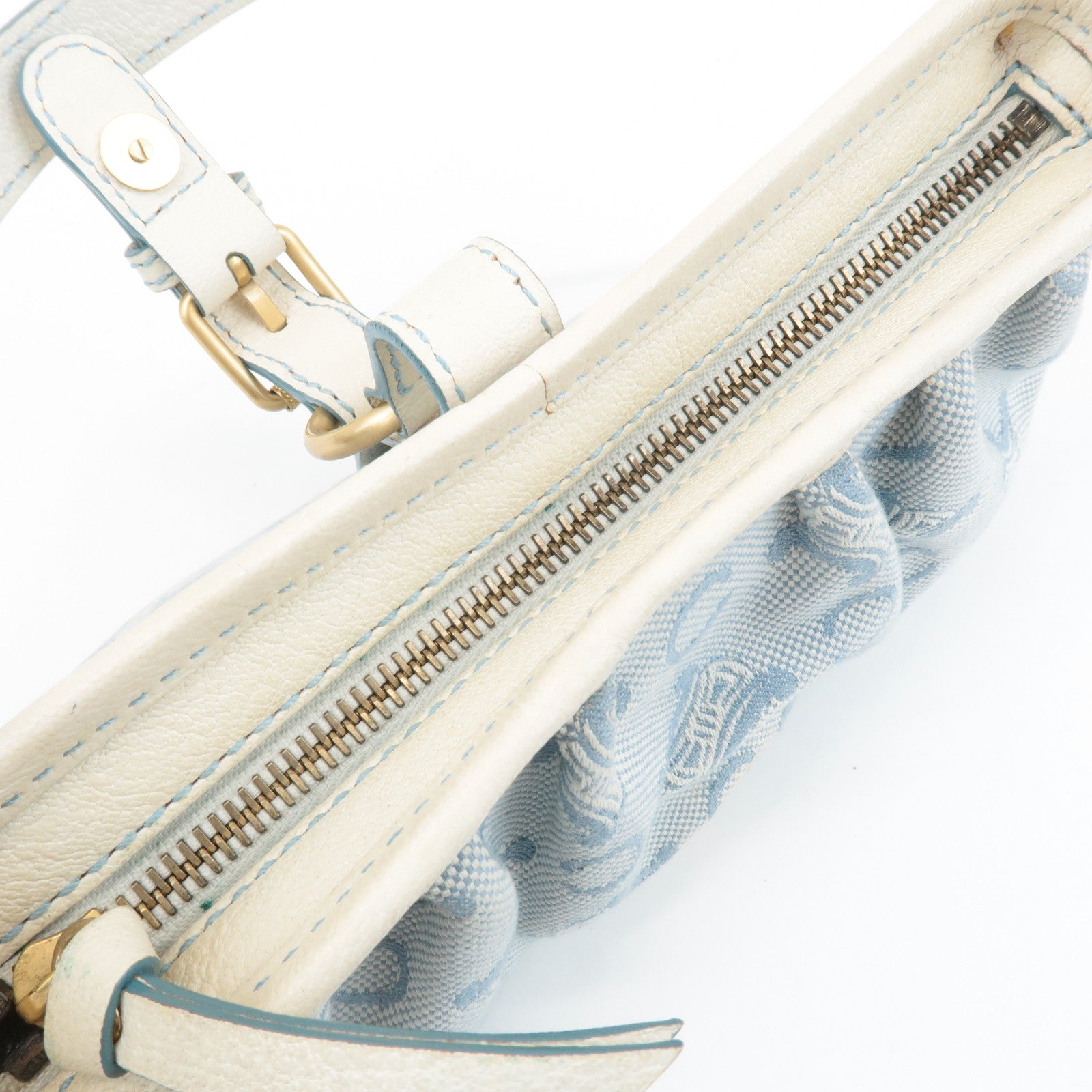 CELINE Canvas Leather Shoulder Bag Hand Bag Blue Ivory Used