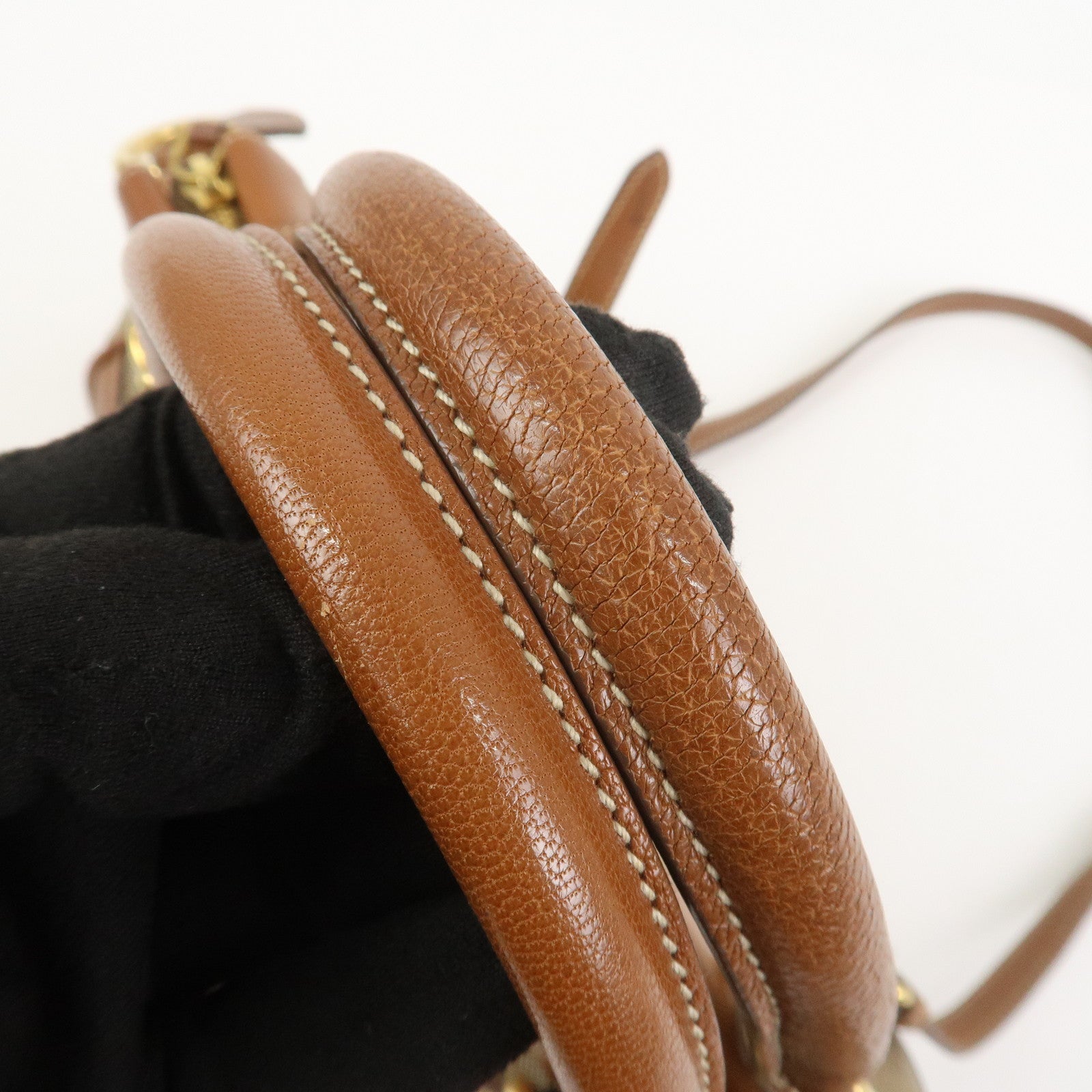 PRADA Logo Jacquard Leather 2Way Bag Hand Bag Brown BN1839