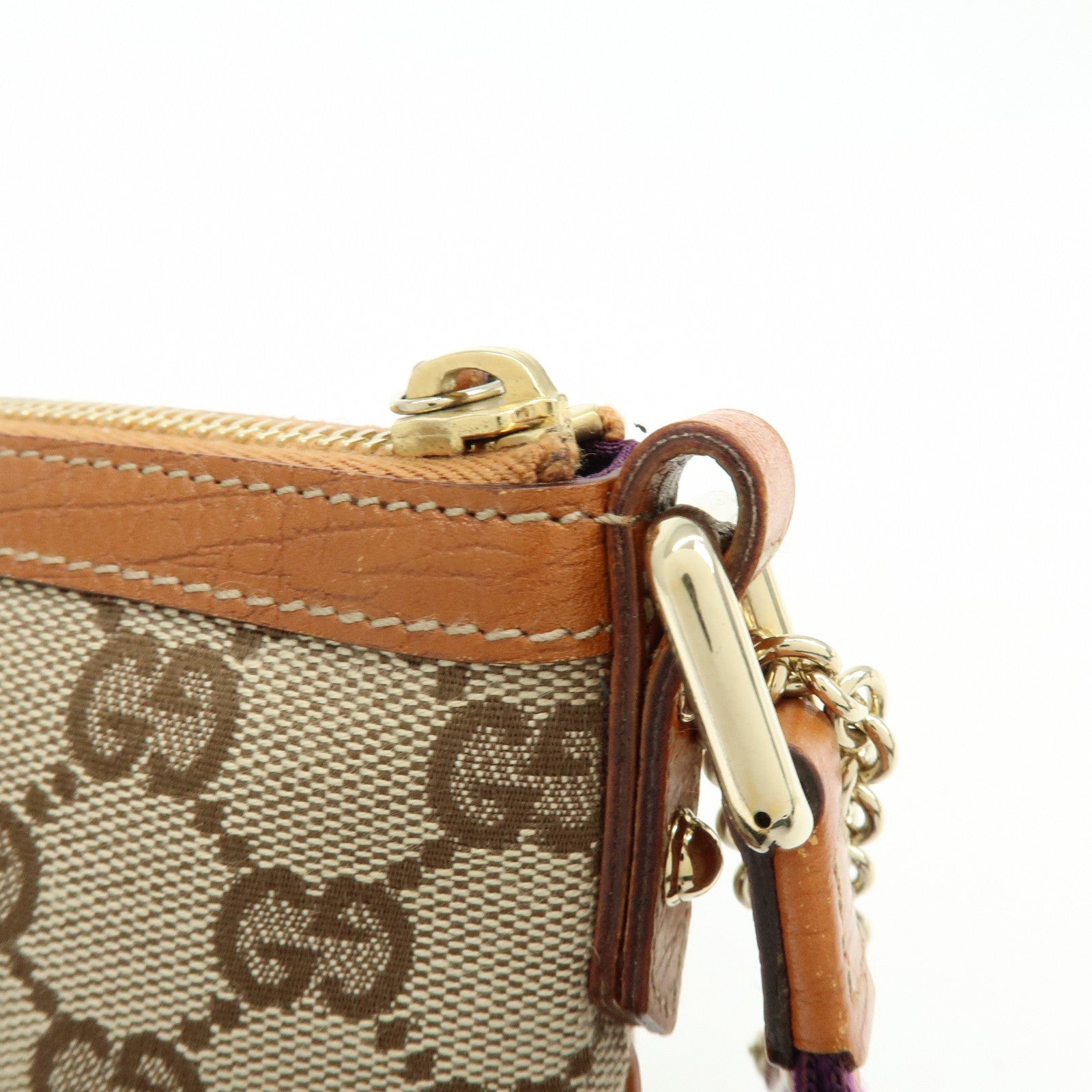 GUCCI Sherry GG Canvas Leather Cosmetic Pouch Beige Camel 152507