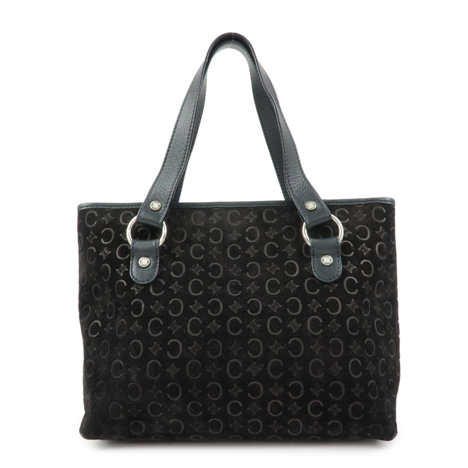 CELINE C Macadam Suede Leather Hand Bag Tote Bag Shoulder Bag Black