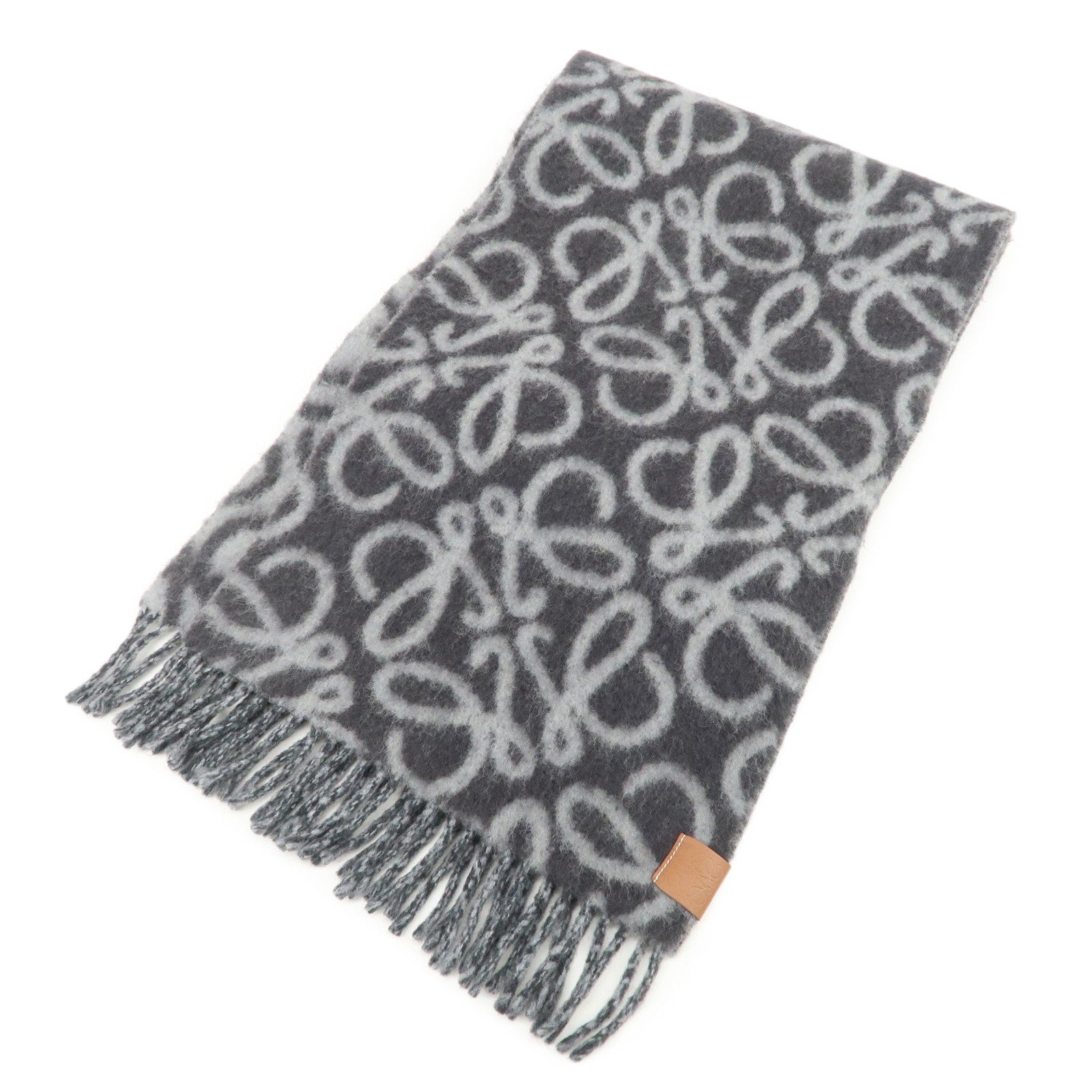 LOEWE Anagram Alpaca Wool Nylon Scarf Shawl Gray