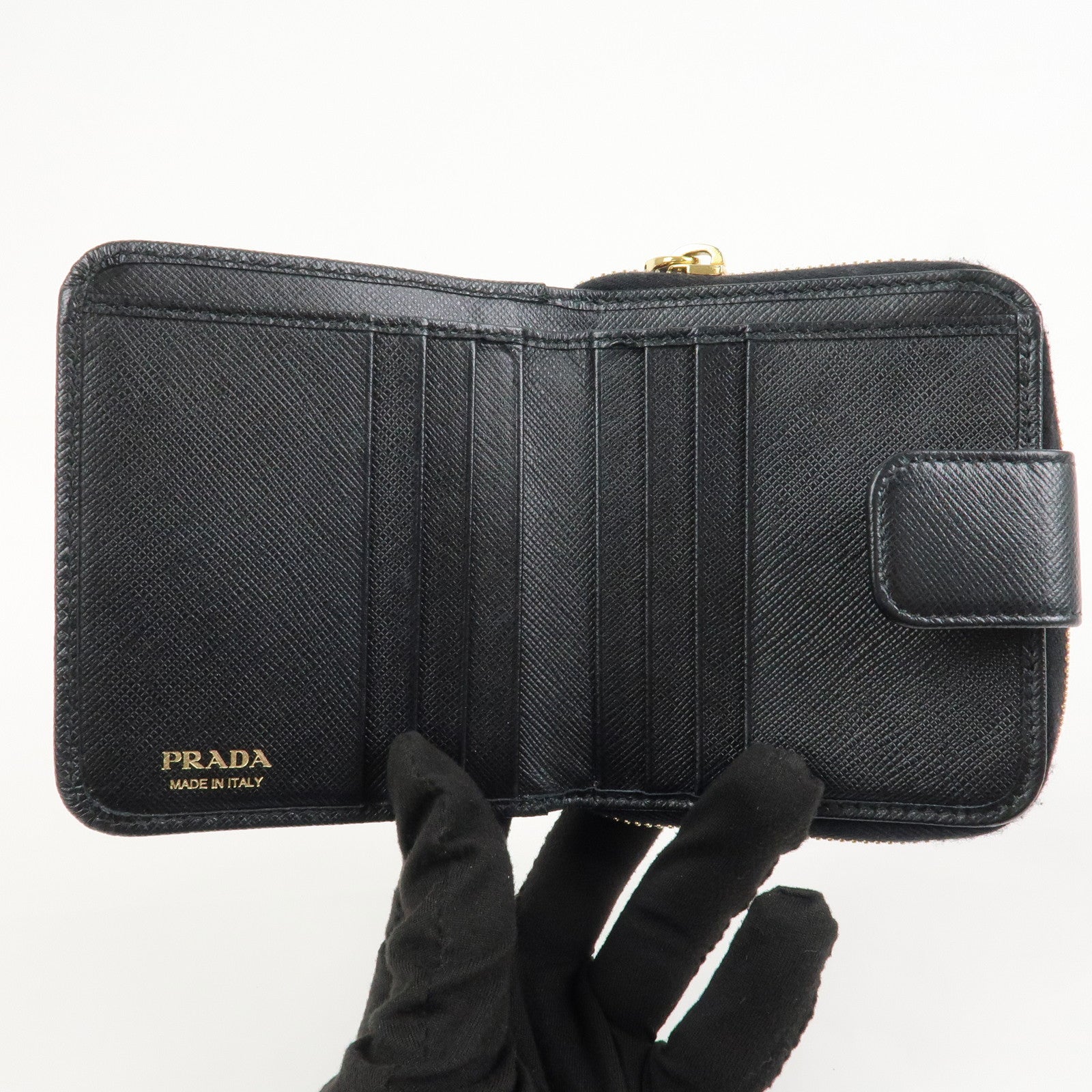 PRADA Saffiano Leather Round Zippy Bi-fold Compact Wallet 1ML522