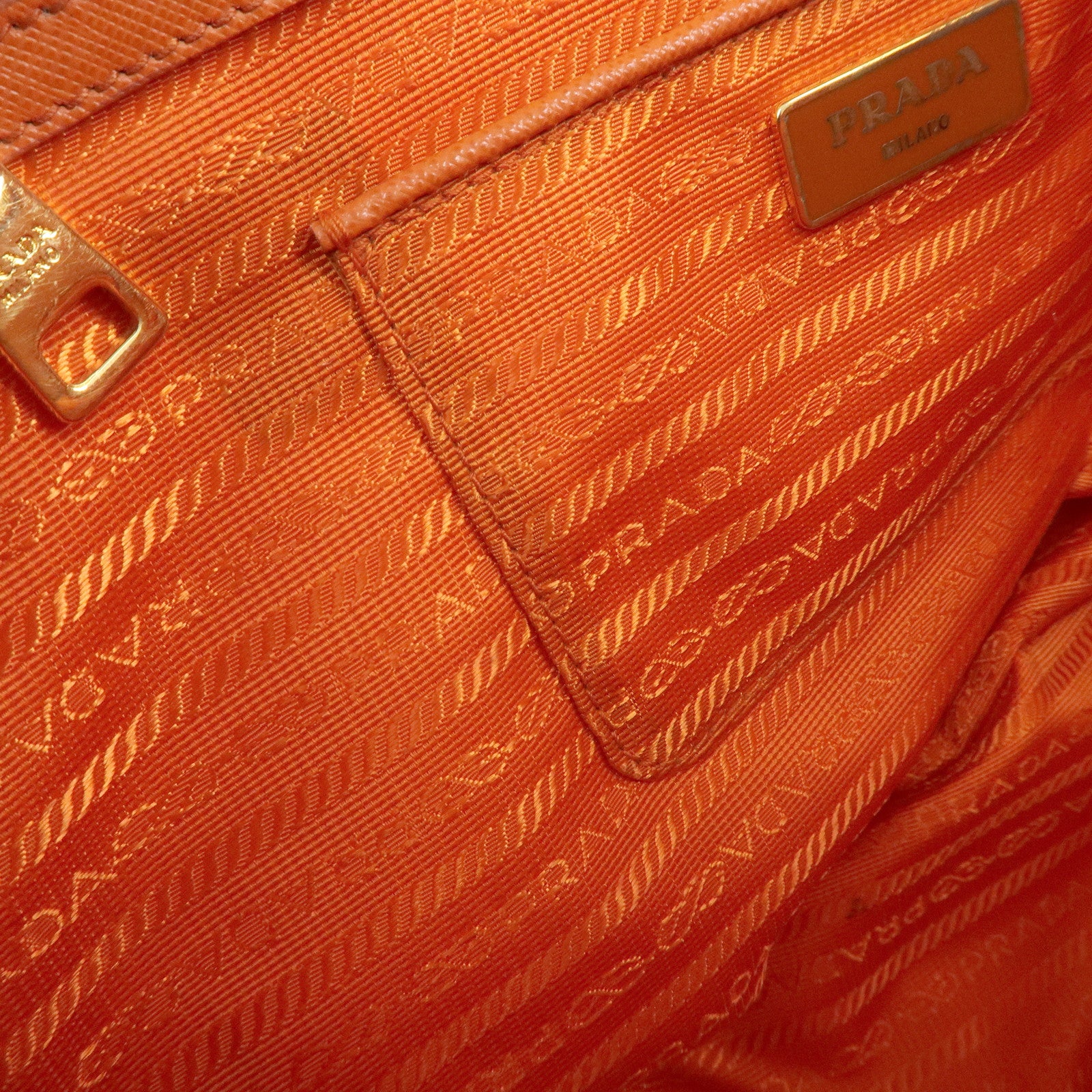 PRADA Triangle Logo Galleria 2Way Bag Hand Bag Orange BN1786