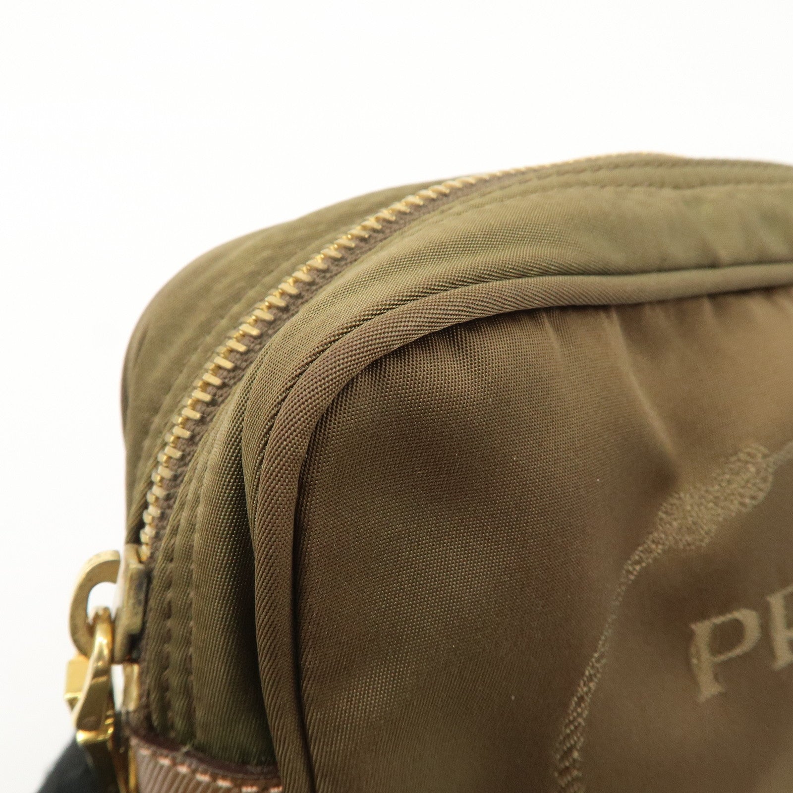 PRADA Set of 2 Leather Nylon Pouch Cosmetic Pouch Gray Khaki Used