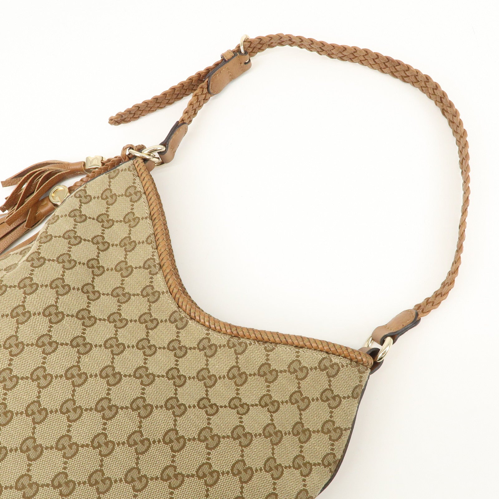 GUCCI Marrakech GG Canvas Leather Shoulder Bag Beige Brown 257026 Used