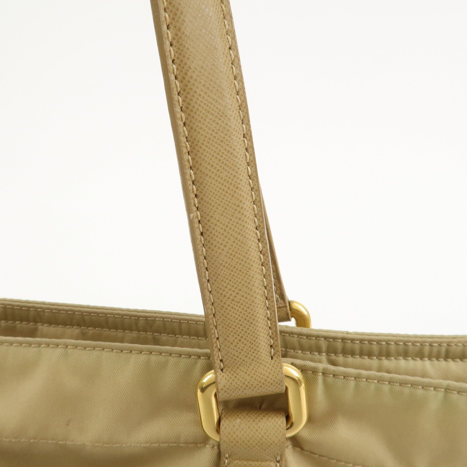 PRADA Triangle Logo Nylon Saffiano Leather Tote Bag Beige BR2311