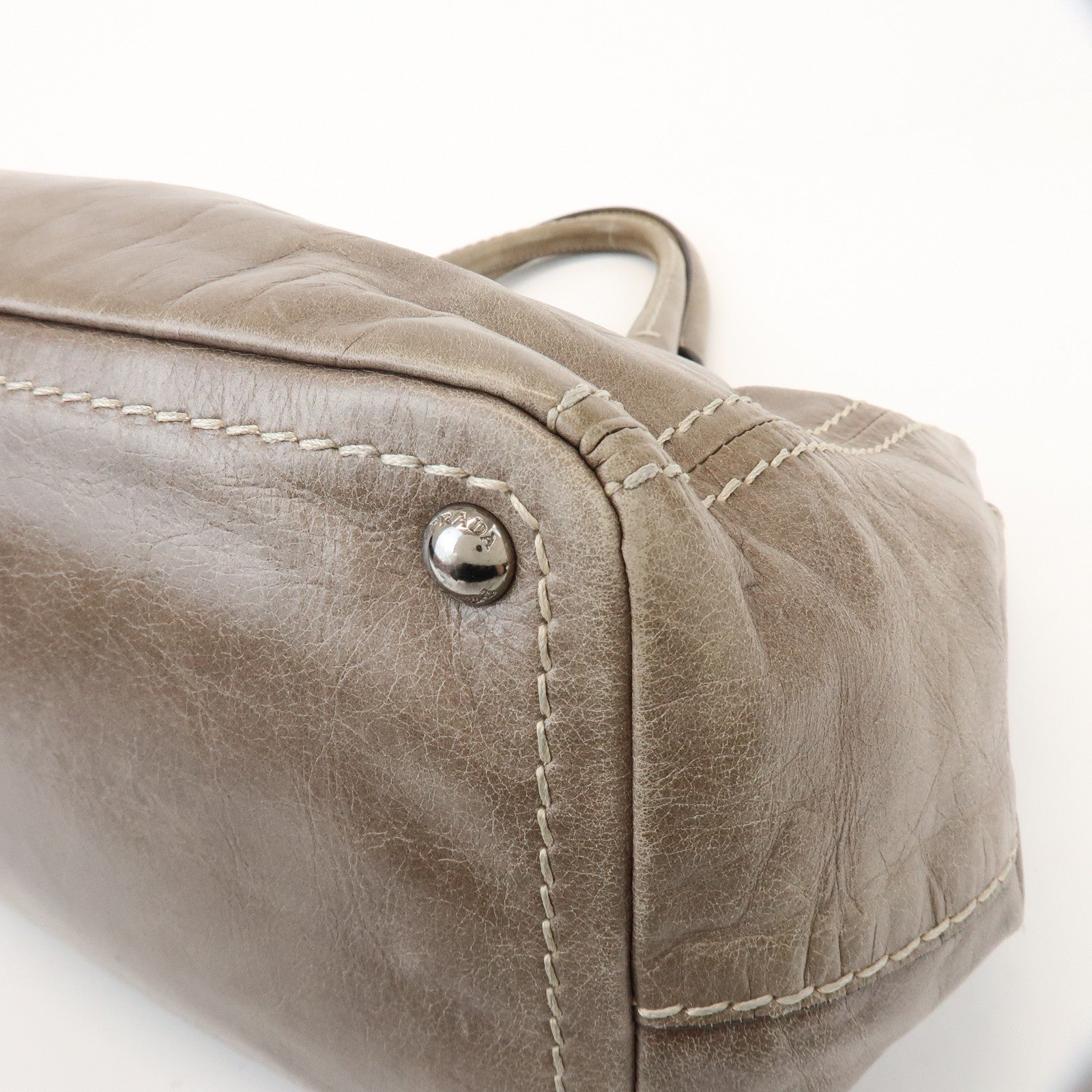 PRADA Logo Leather Shoulder Bag Hand Bag Gray BN2067