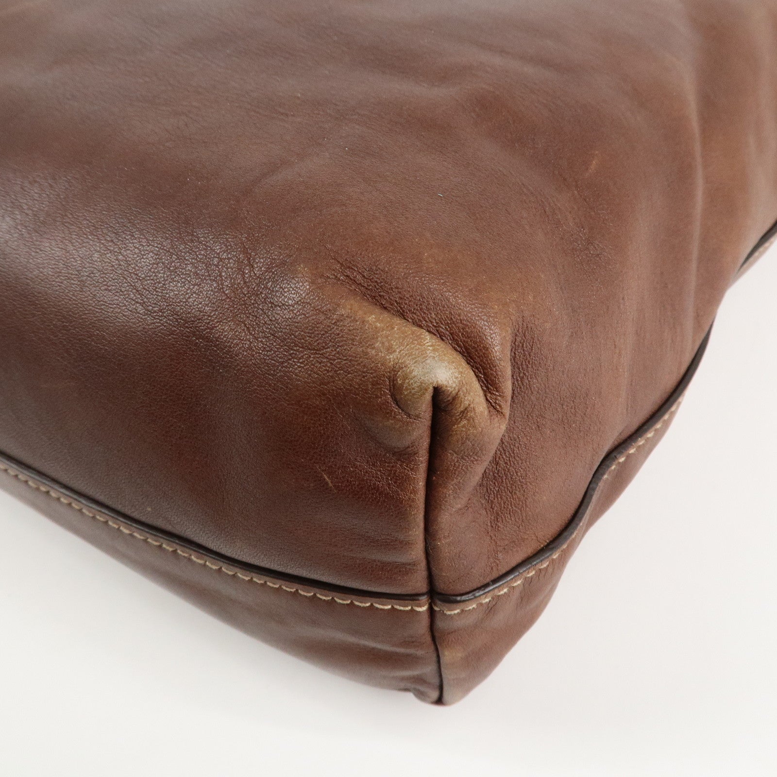 PRADA Logo Leather 2way Shoulder Bag Tote Bag Gold HDW Brown Used