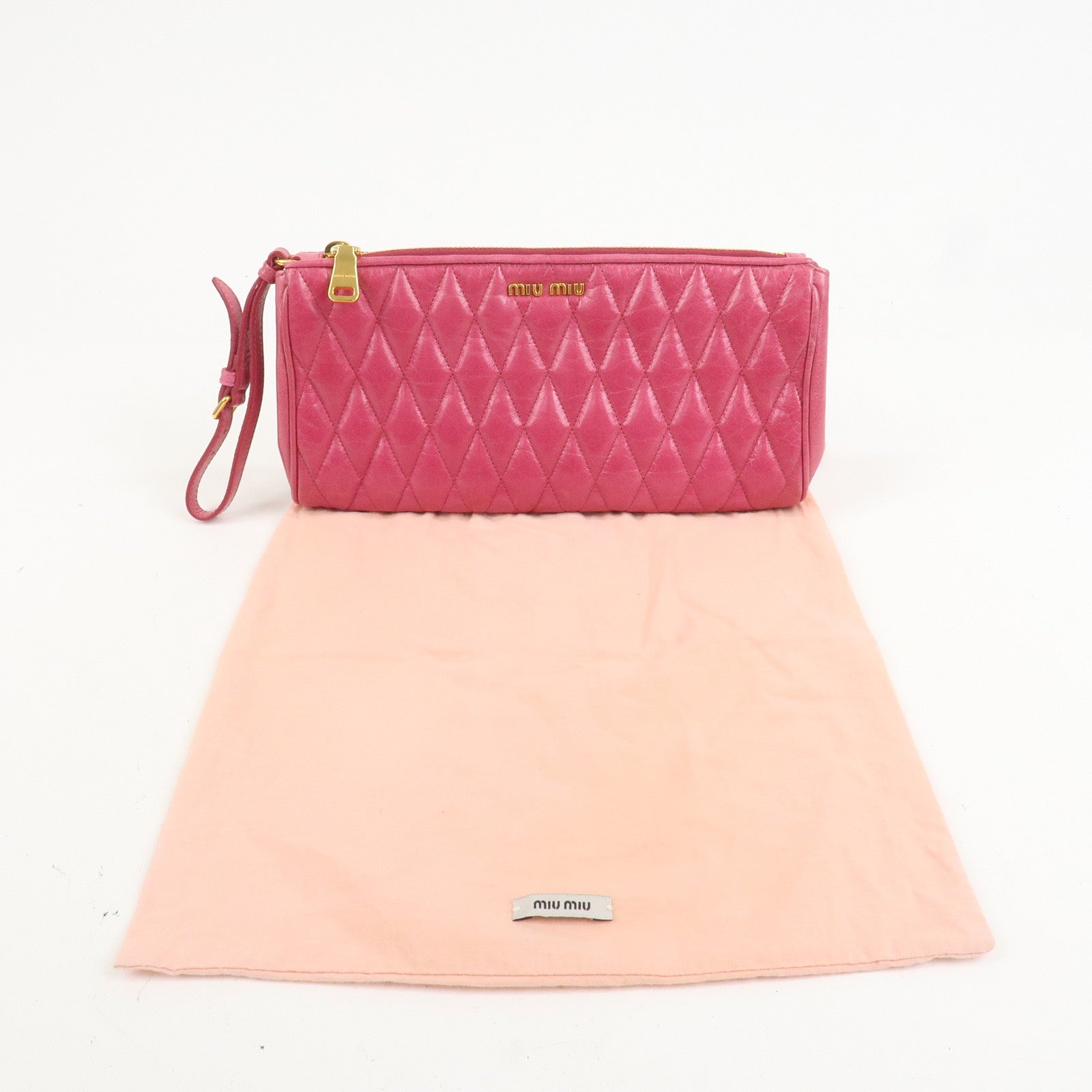 MIU MIU Logo Leather Clutch Bag Pouch Pink 5NE455