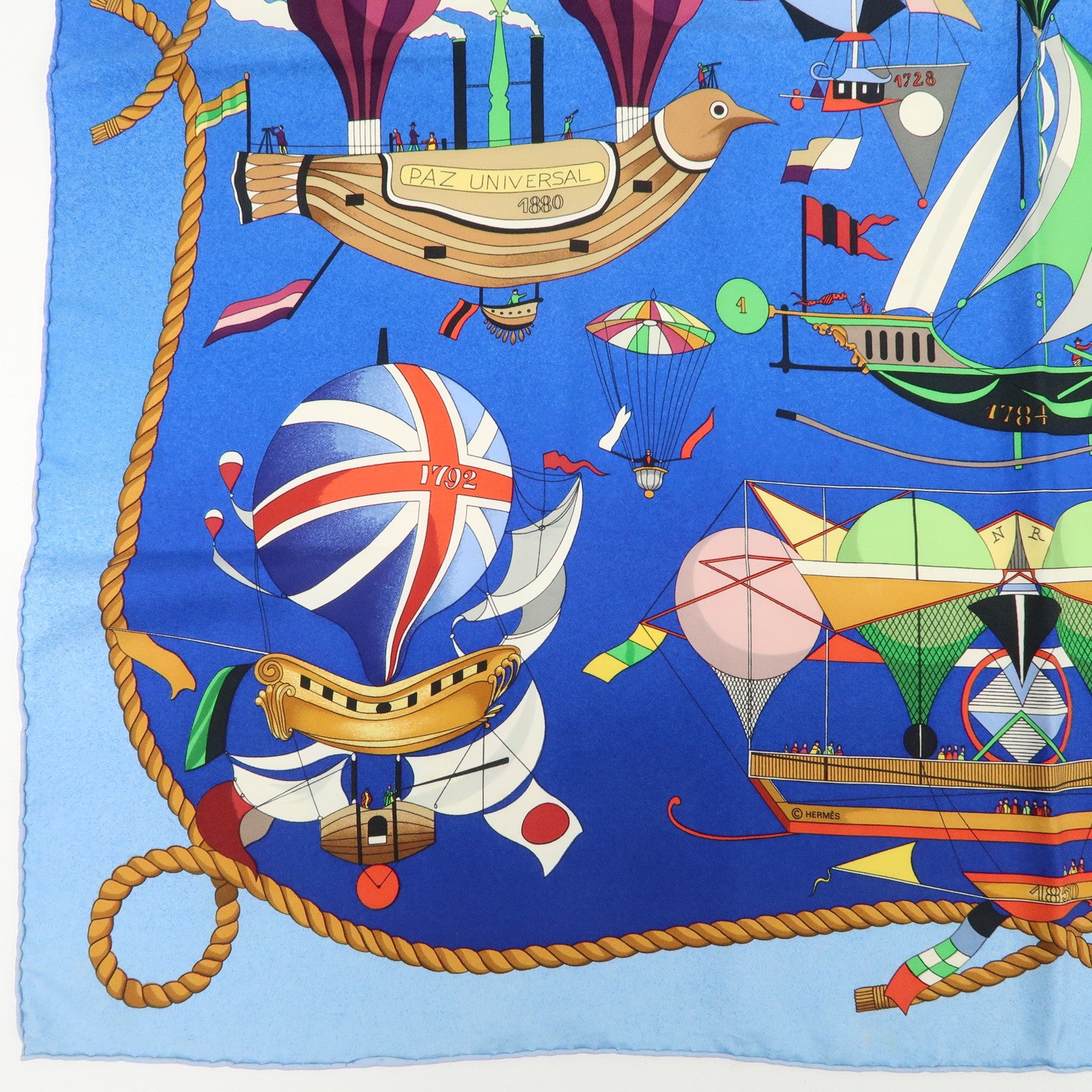 HERMES Carre 90 Silk 100% LES FOLIES DU CIEL Scarf Blue Multicolor
