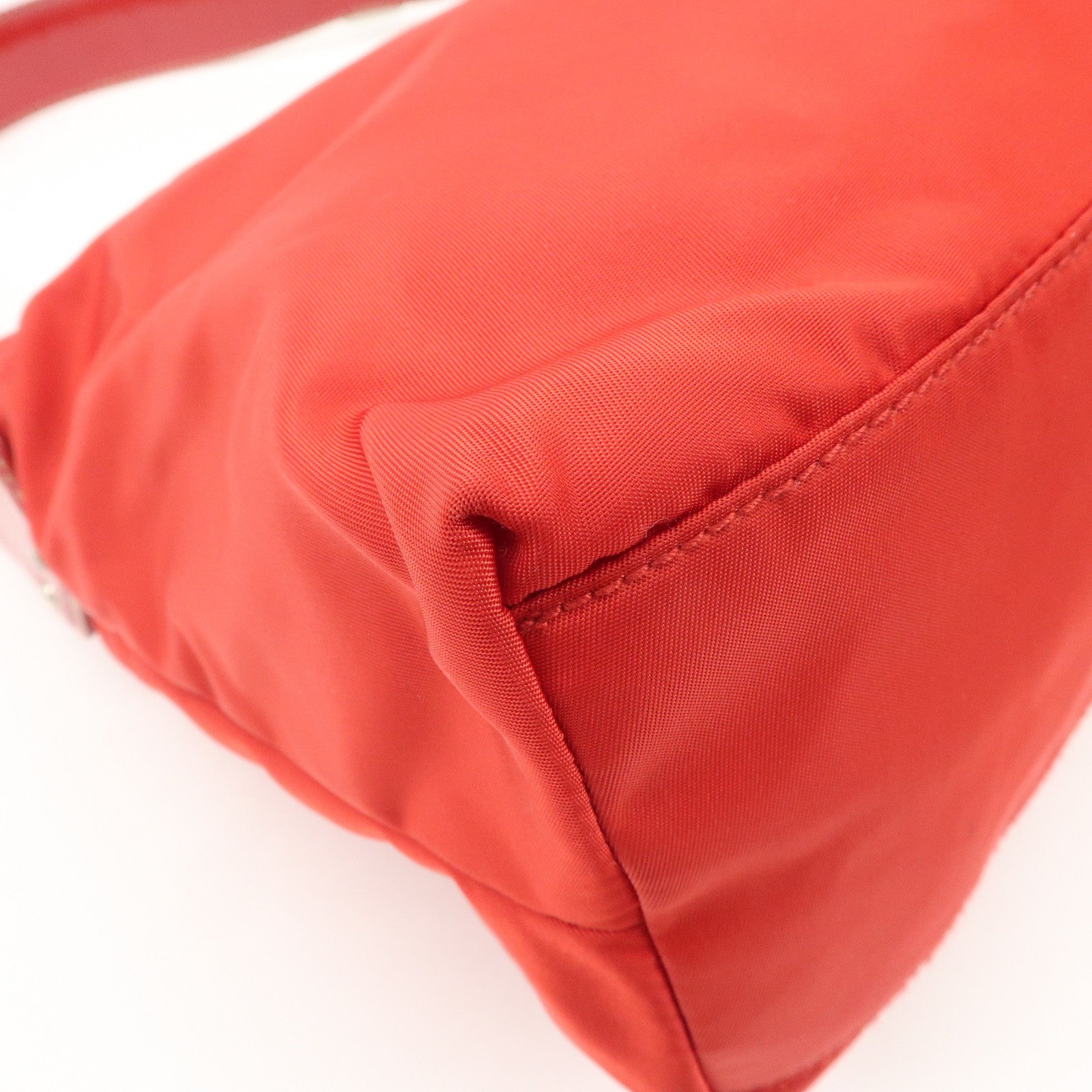 PRADA Logo Nylon Leather Shoulder Bag Silver HDW Red Used
