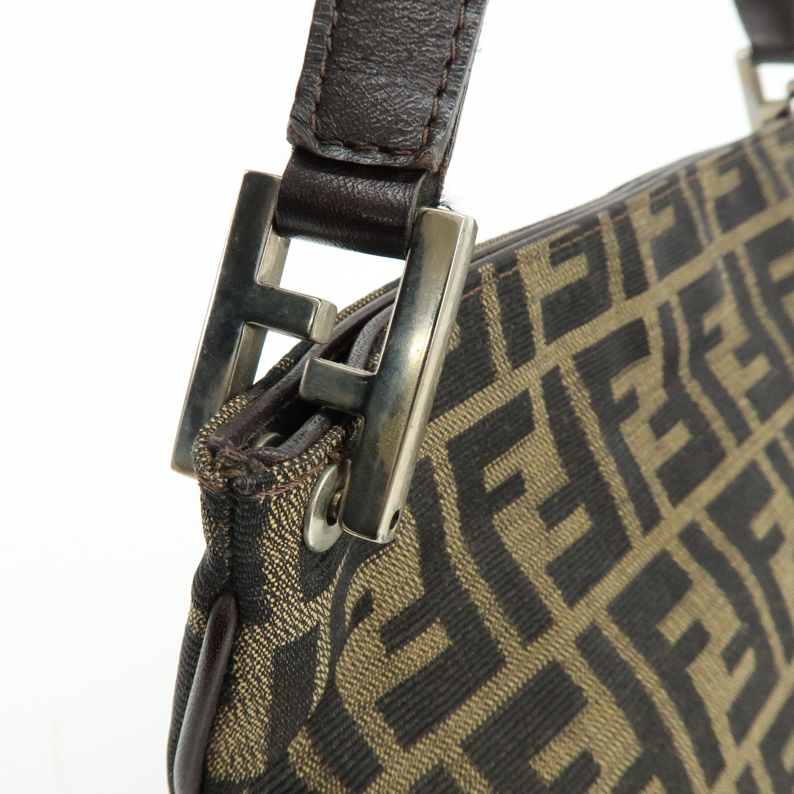 FENDI Zucca Canvas Leather Shoulder Bag Brown Black 83150820992