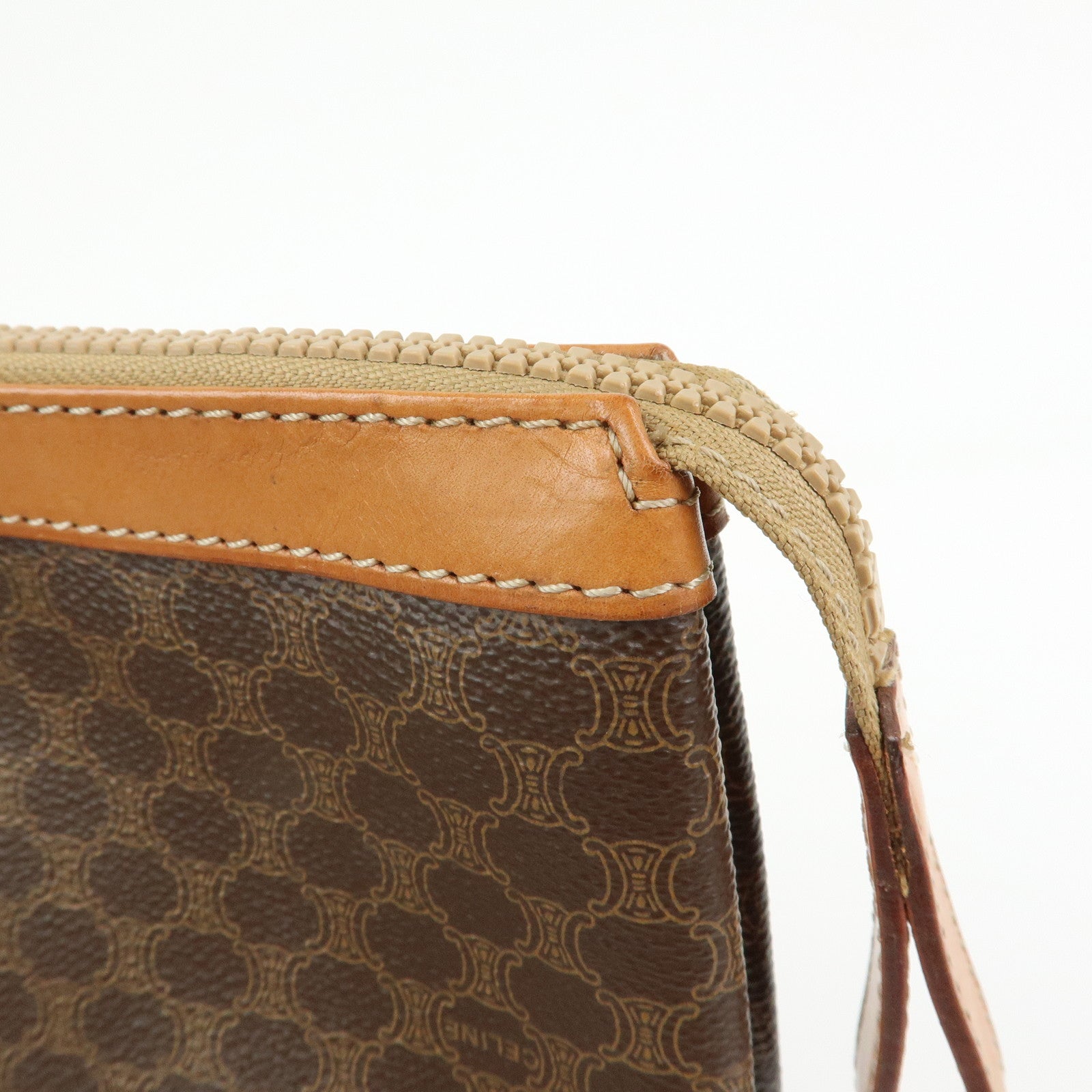 CELINE Macadam PVC Leather Clutch Bag Cosmetic Pouch Brown