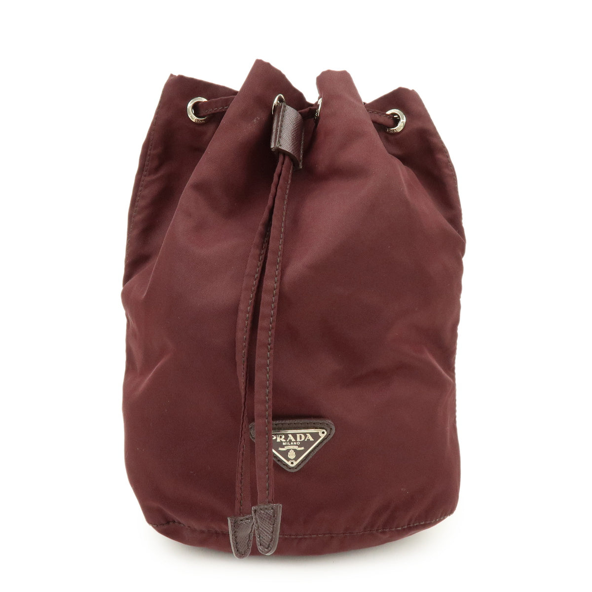 PRADA Triangle Logo Nylon Saffiano Leather Drawstring Pouch Bag