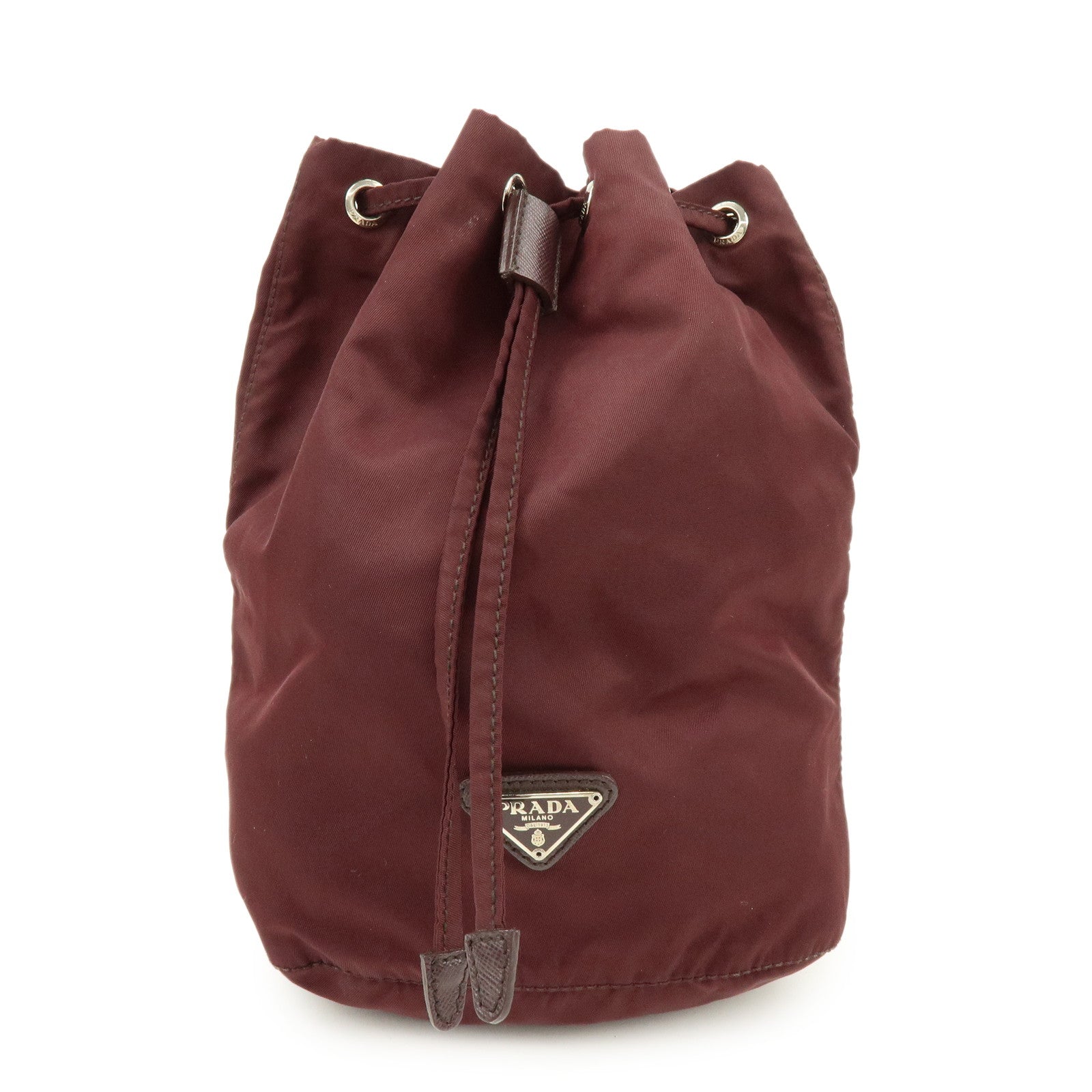 PRADA Triangle Logo Nylon Saffiano Leather Drawstring Pouch Bag