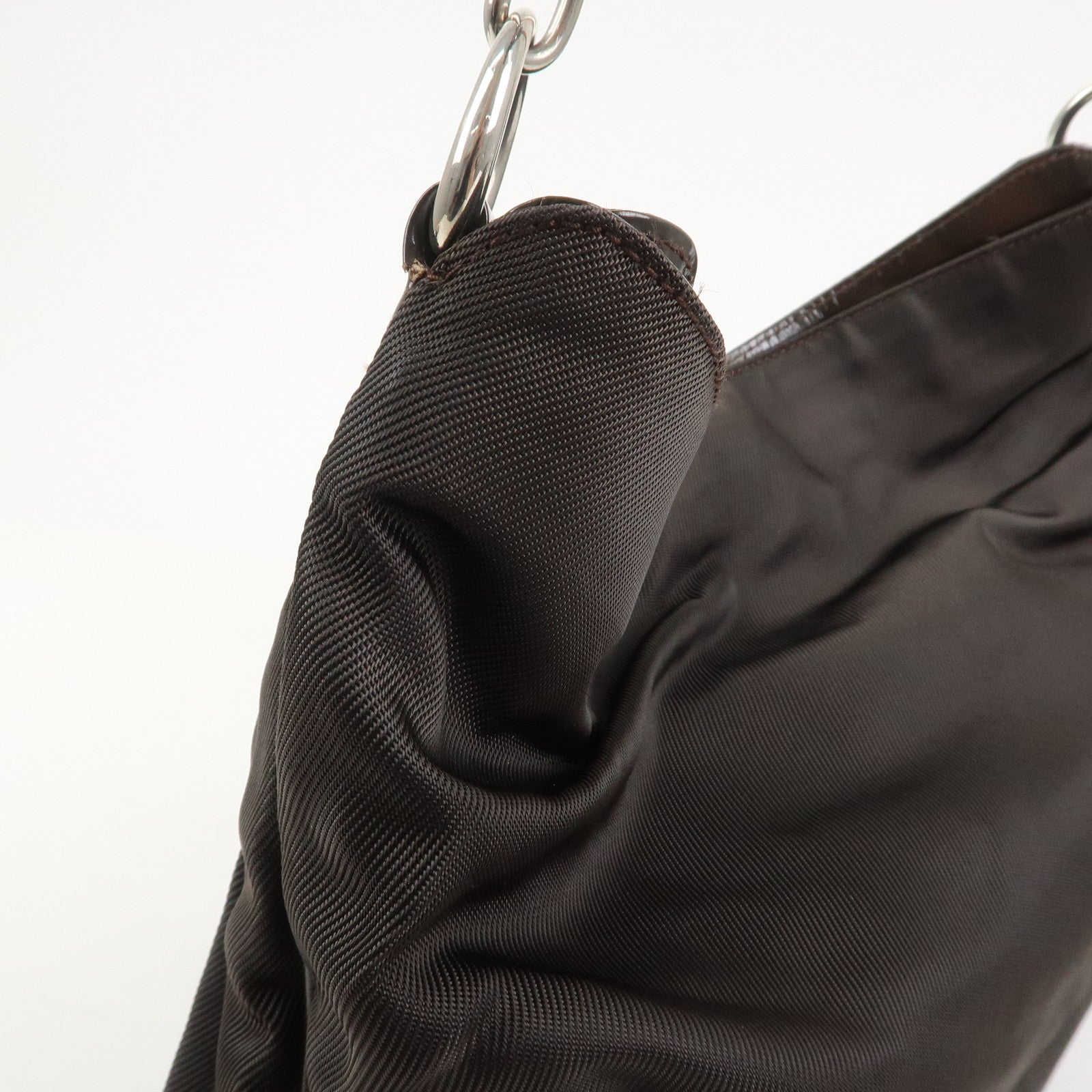 GUCCI Bamboo Nylon Leather 2Way Shoulder Bag Dark Brown 001.3444