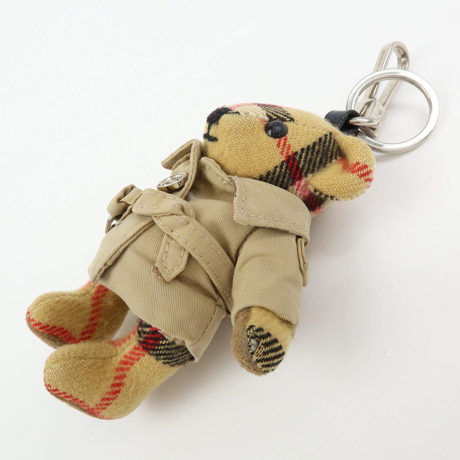 BURBERRY Nova Paid Canvas Bag Charm Key Holder Thomas Bear Beige
