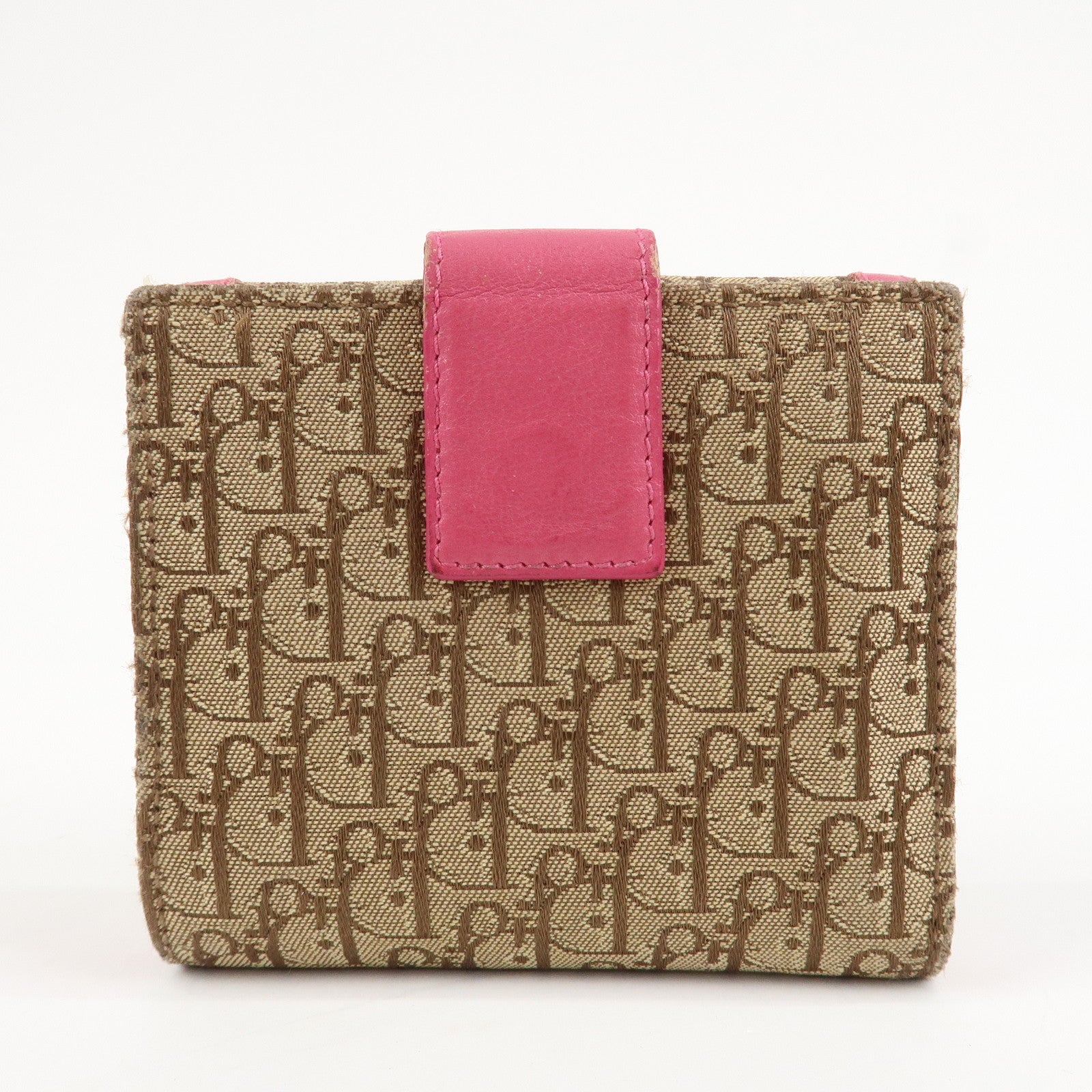 Christian Dior Street Chic Trotter Canvas Leather W Hook Wallet Pink Used