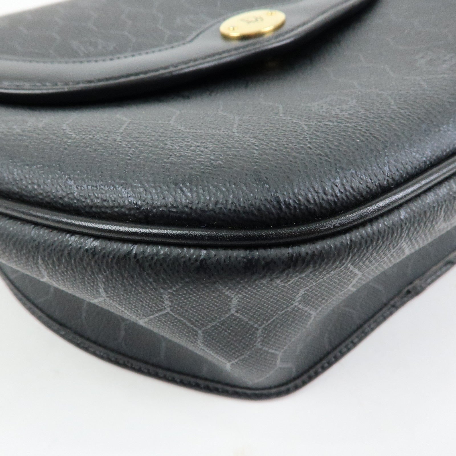 Christian Dior Honeycomb PVC Leather Shoulder Bag Crossbody Black