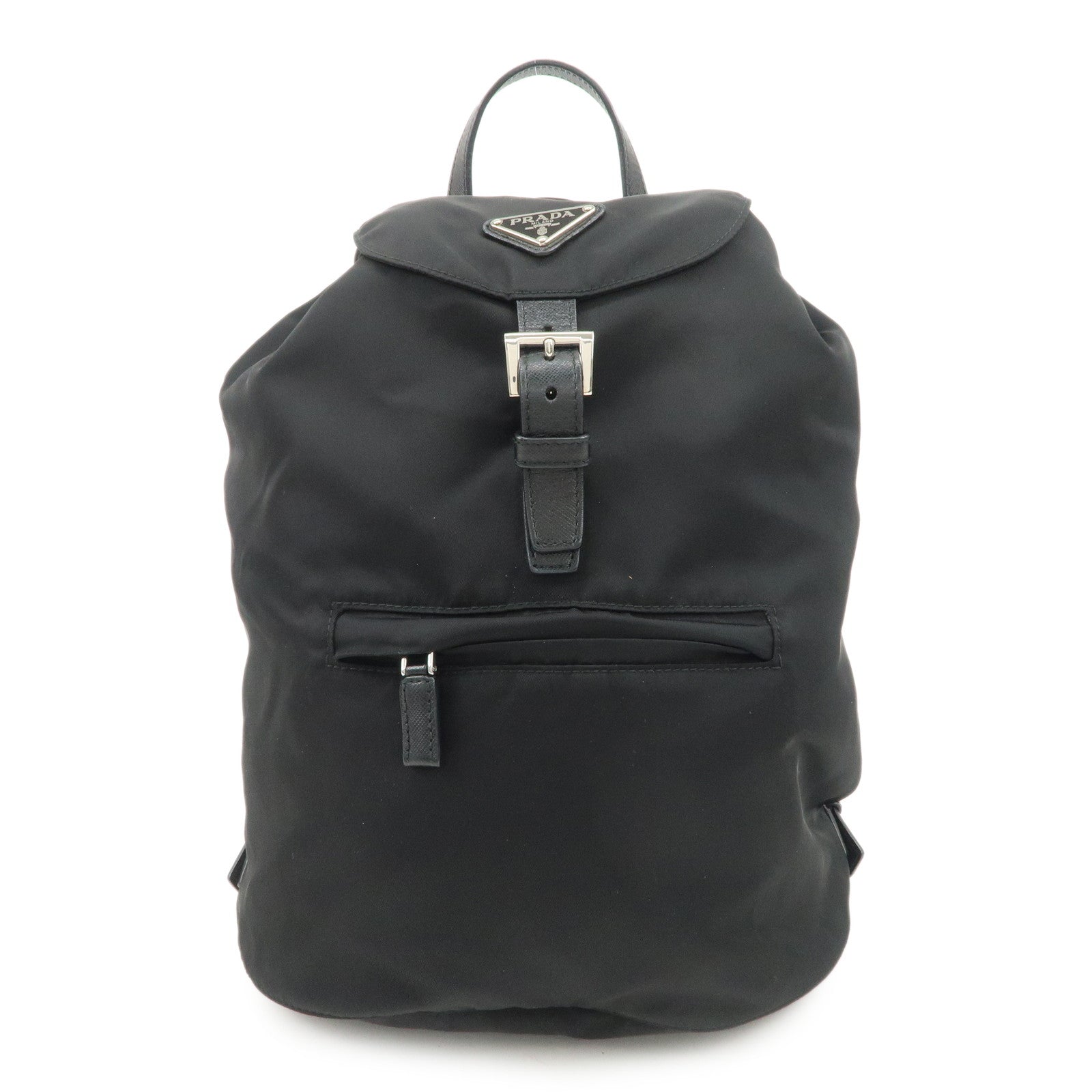 PRADA Triangle Logo Nylon Leather Backpack Rucksack Black 1BZ032
