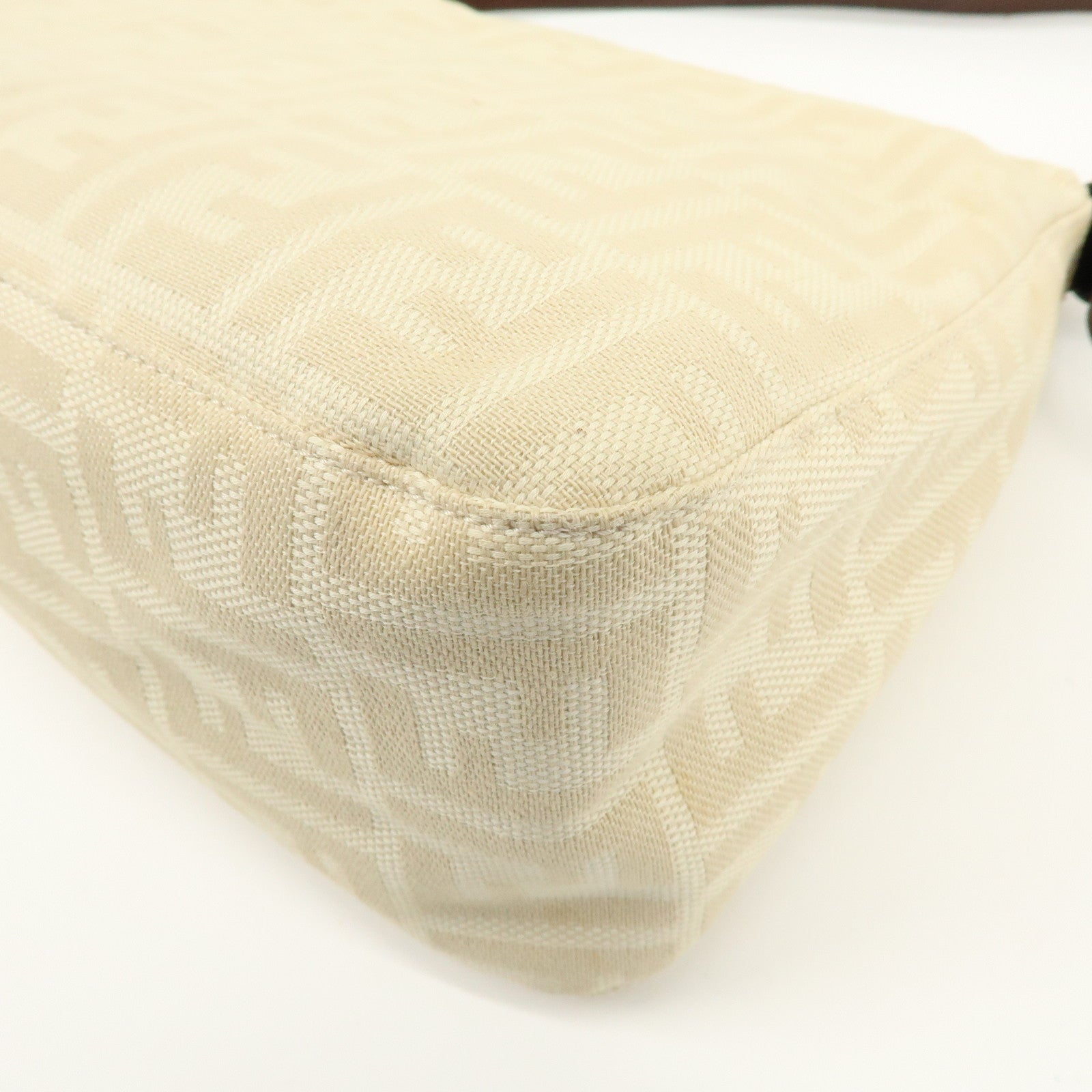 FENDI Mamma Baguette Zucca Canvas Leather Shoulder Bag Ivory 26325