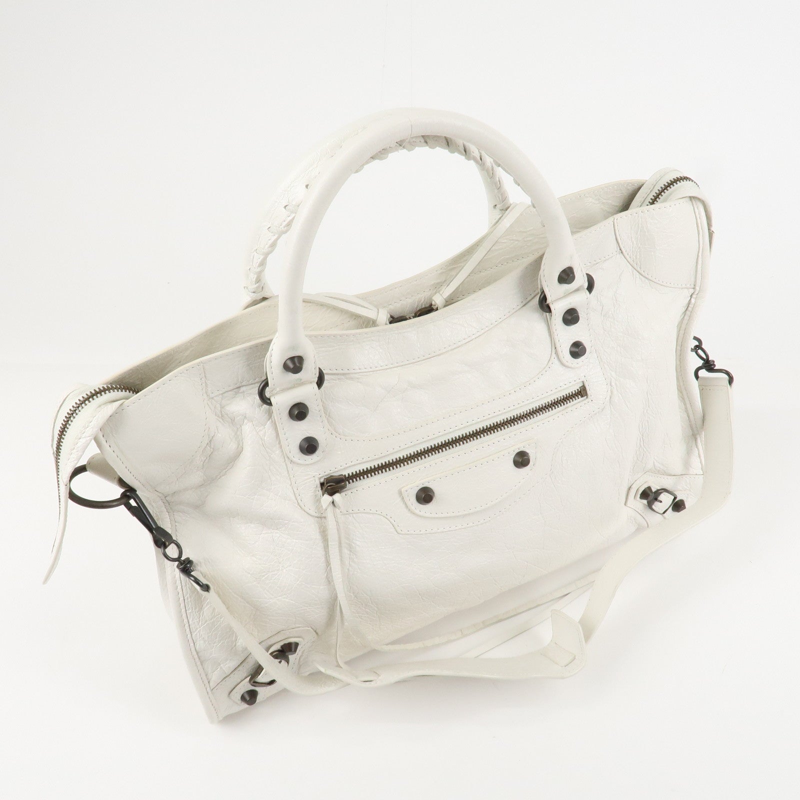 BALENCIAGA The City Leather 2Way Hand Bag White 115748 Used