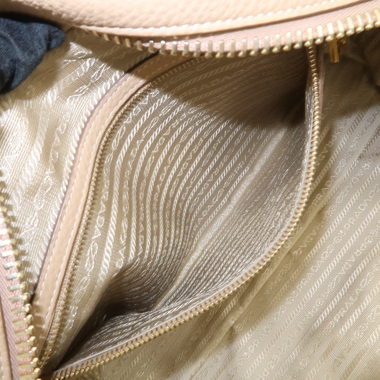 PRADA Leather Boston Bag Hand Bag Beige Gold BL8062