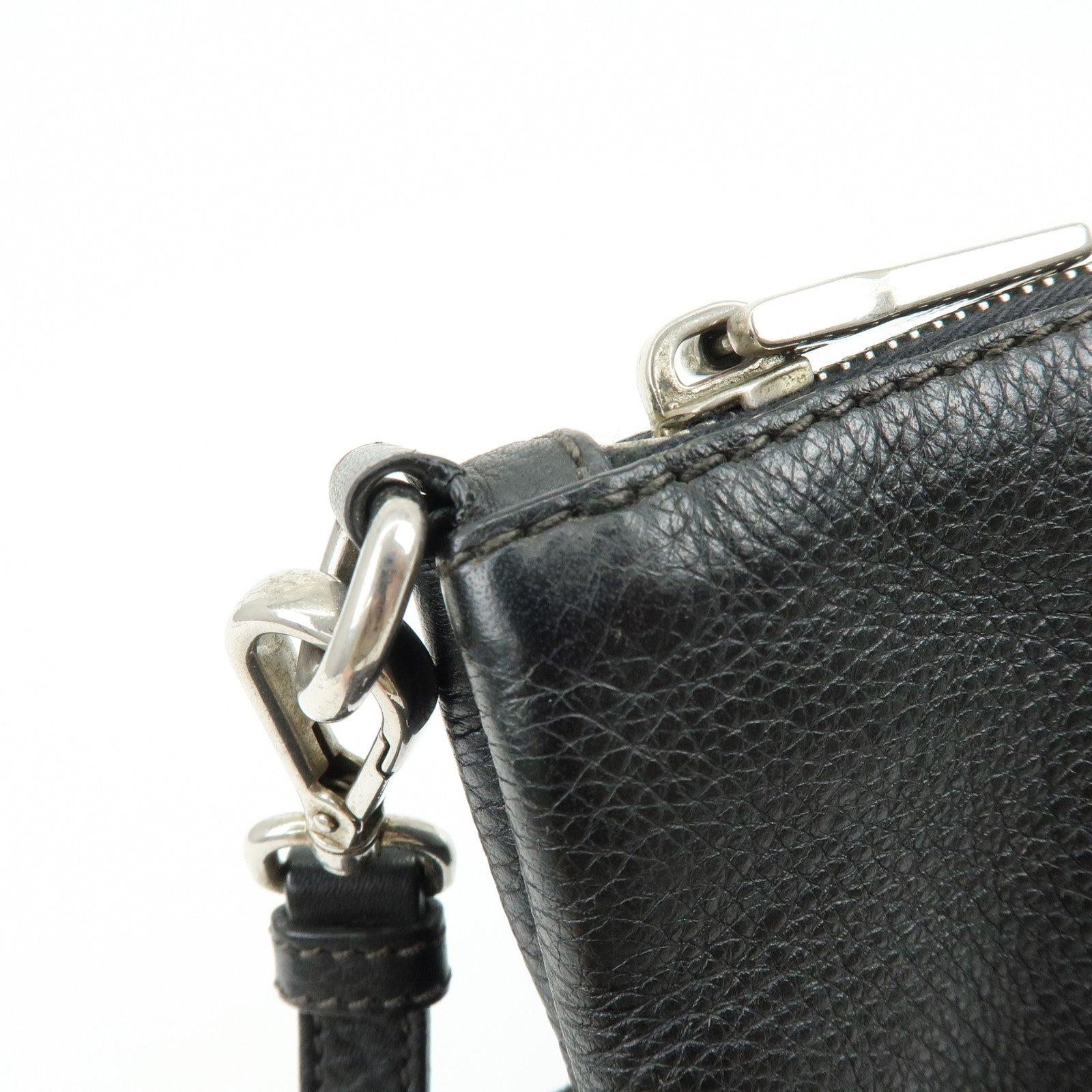 PRADA Triangle Logo Vitello Daino Leather Shoulder Bag Black 1BH997