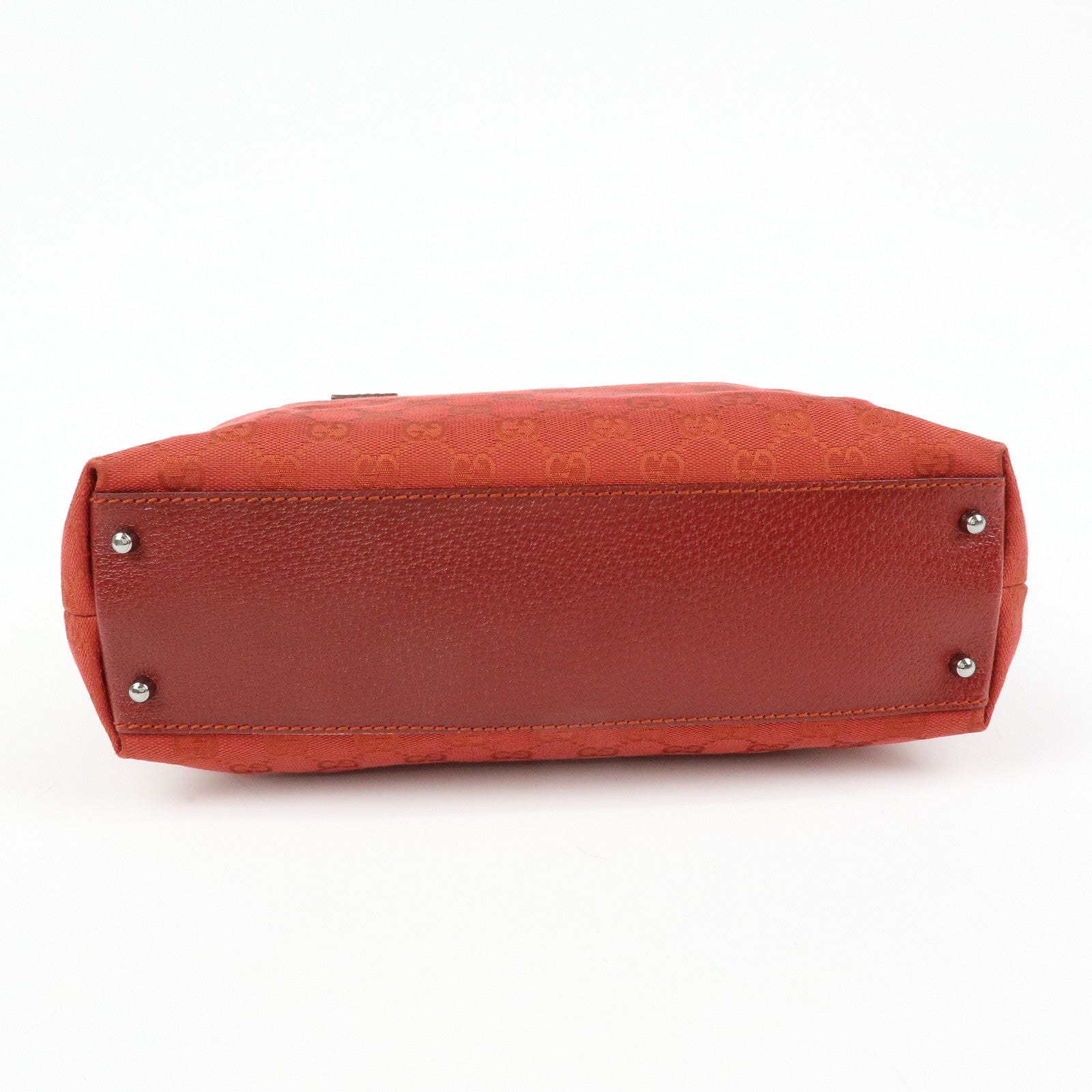 GUCCI GG Canvas Leather Hand Bag Tote Bag Red 113009