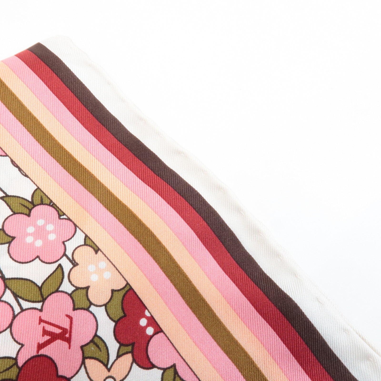 Louis Vuitton 100% Silk Scarf Flower Floral Pink Multicolor Used