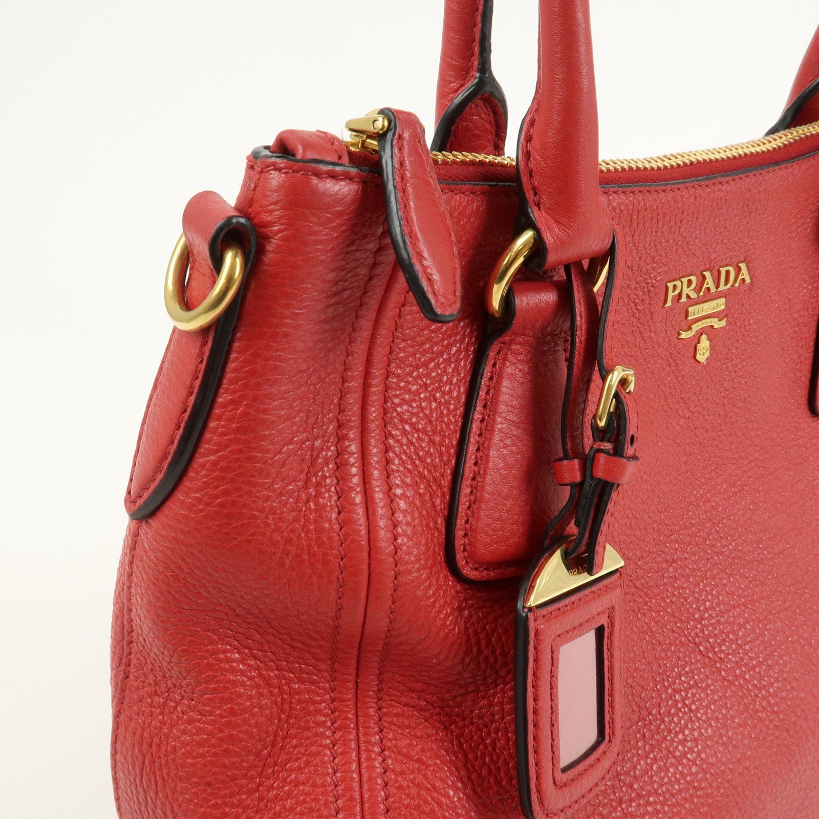 PRADA Logo Leather 2Way Bag Hand Bag Shoulder Bag Red 1BC032