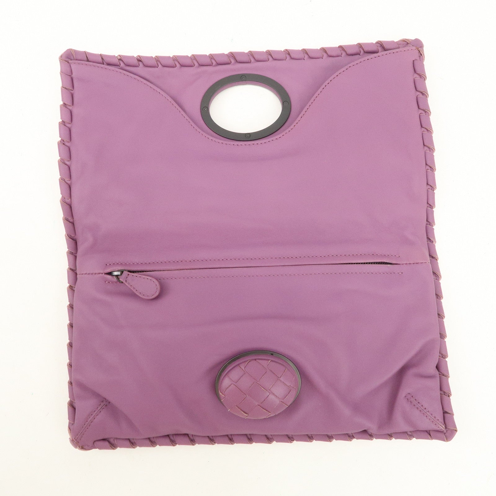 BOTTEGA VENETA Intrecciato Leather Clutch Bag Purple Used