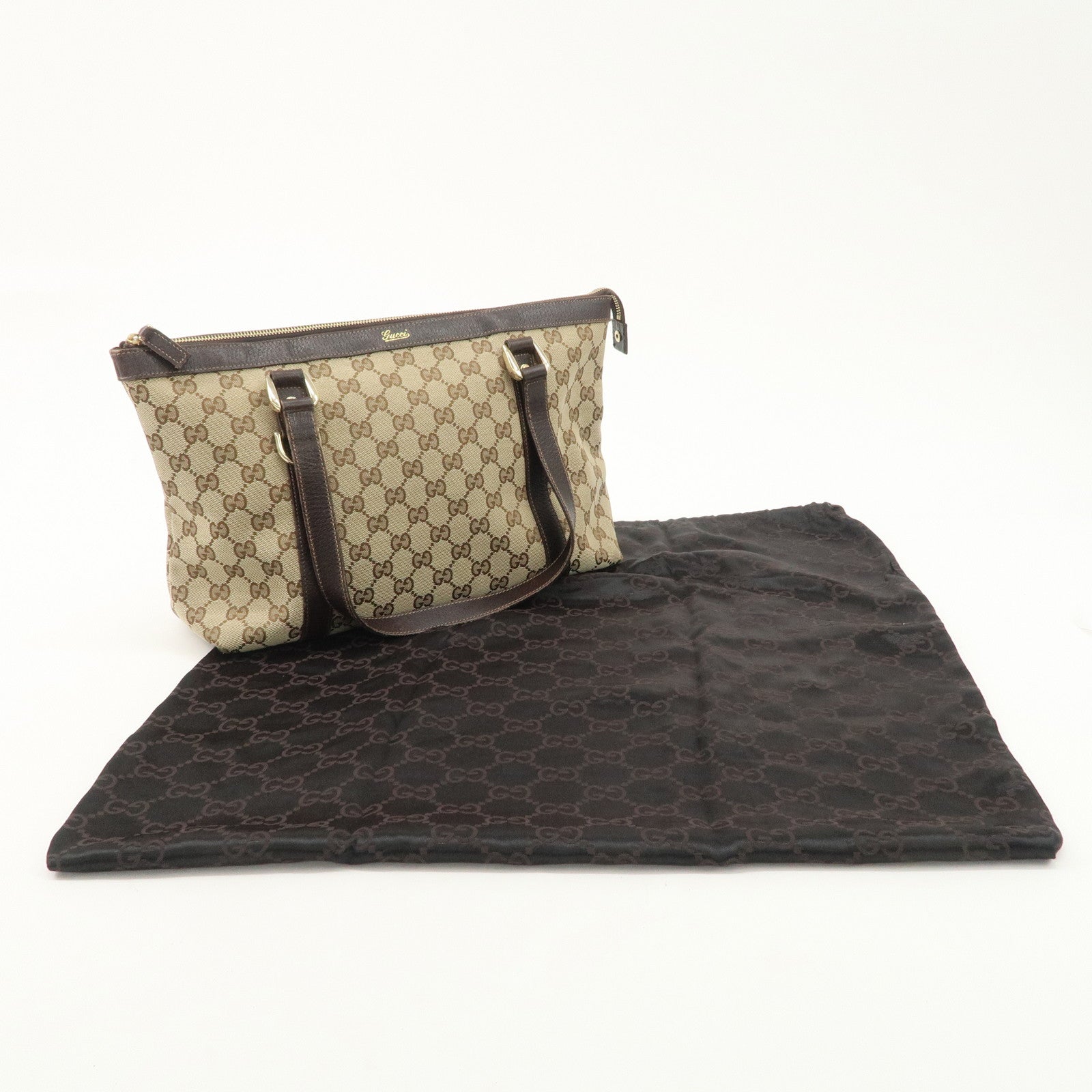 GUCCI Abbey GG Canvas Leather Tote Bag Hand Bag Beige 141470 Used