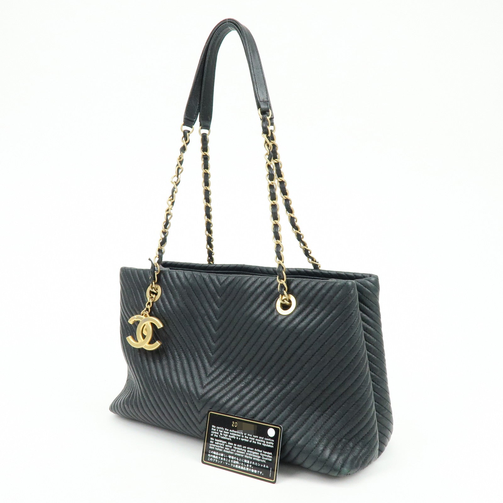 CHANEL Chevron Calf Leather Shoulder Bag Tote Bag Black