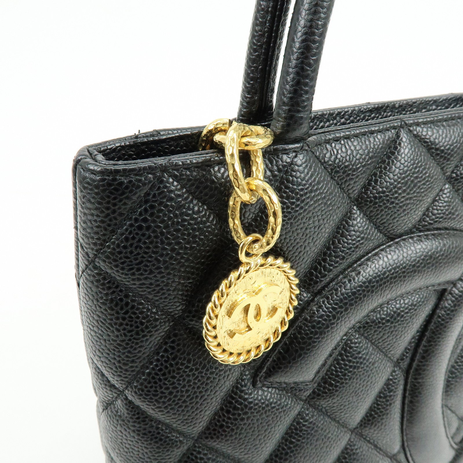 CHANEL Matelasse COCO Mark Medallion Caviar Skin Tote Bag A01804