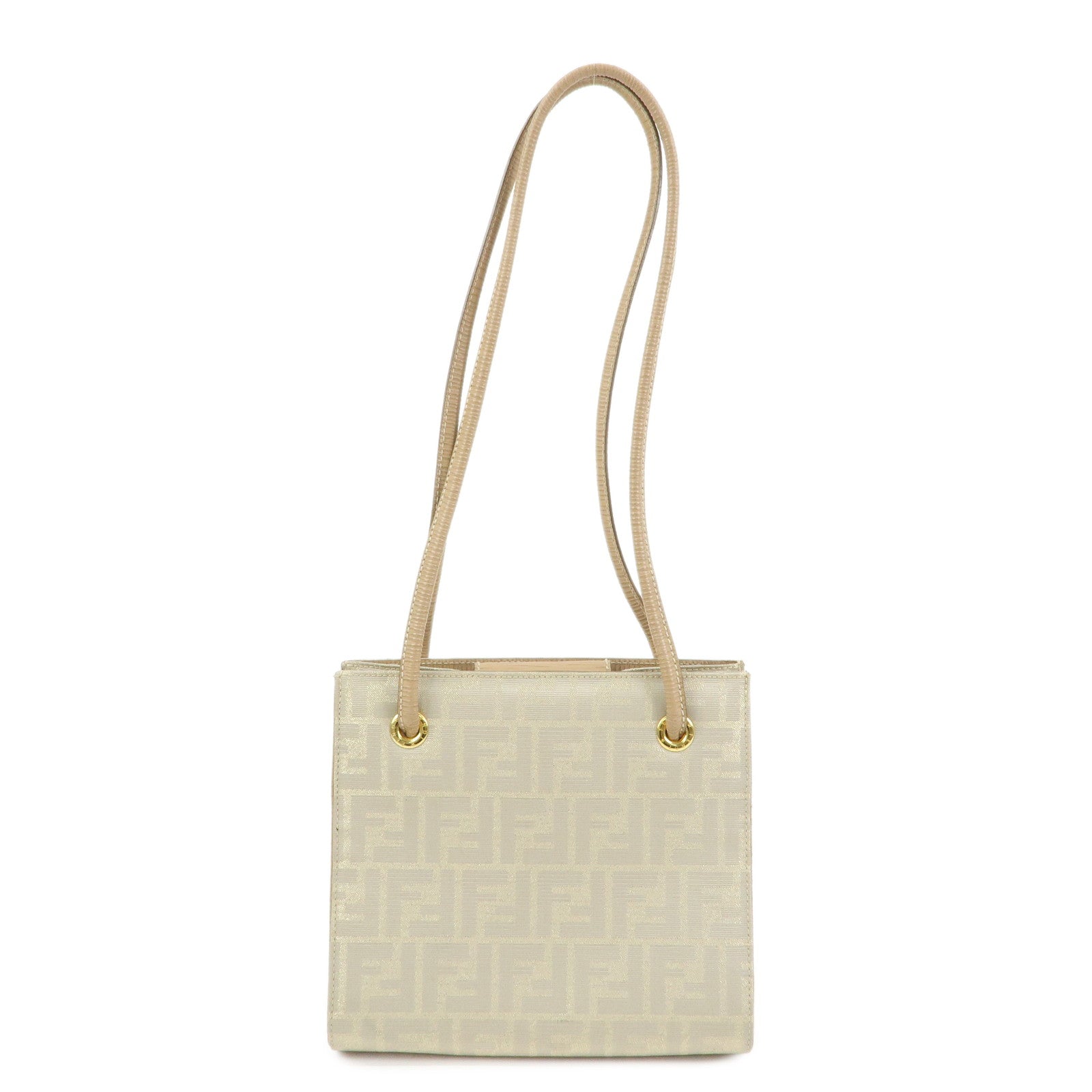 FENDI Zucca Canvas Leather Shoulder Bag Beige