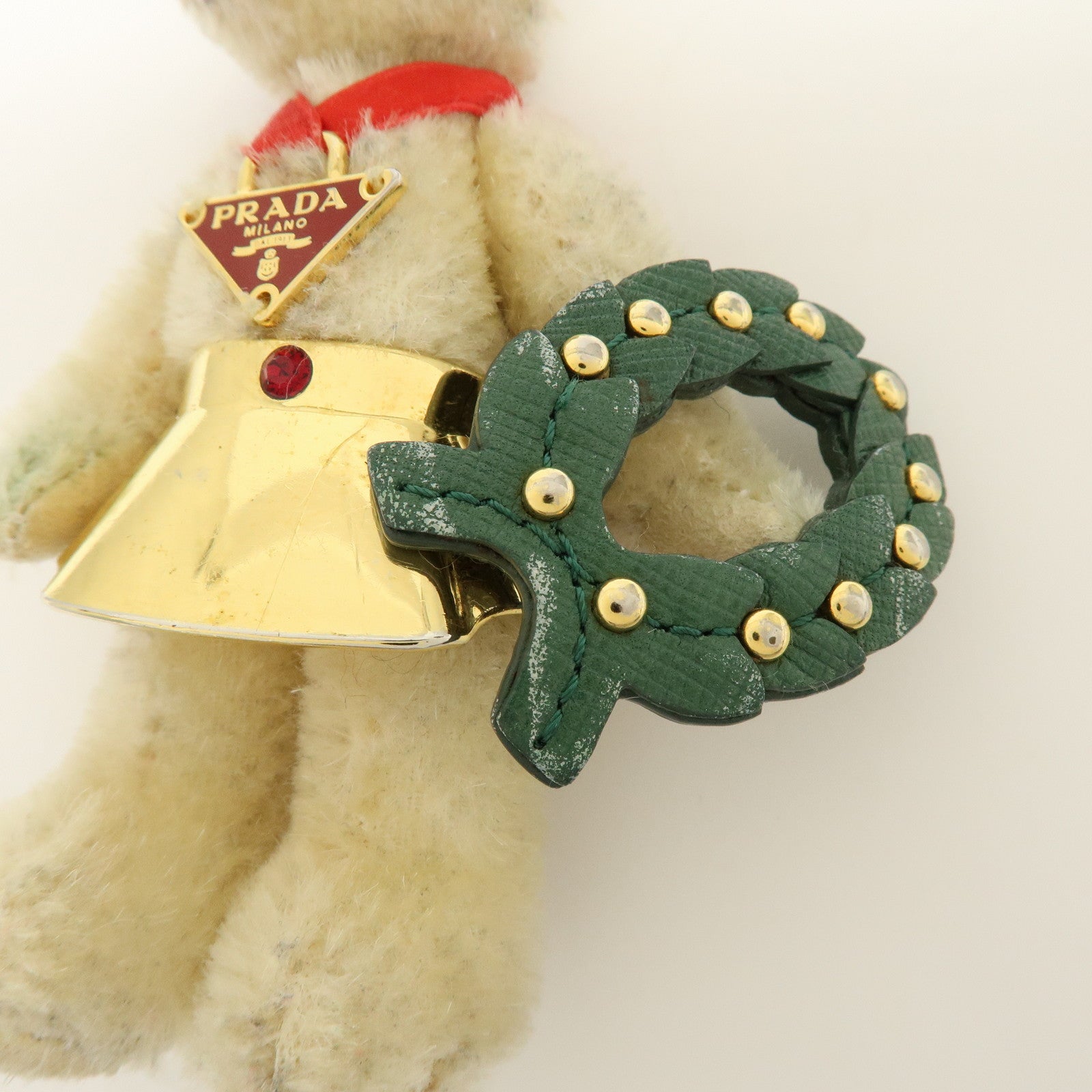 PRADA Bag Charm Key Holder Bear Motif Christmas 2012 Beige Red