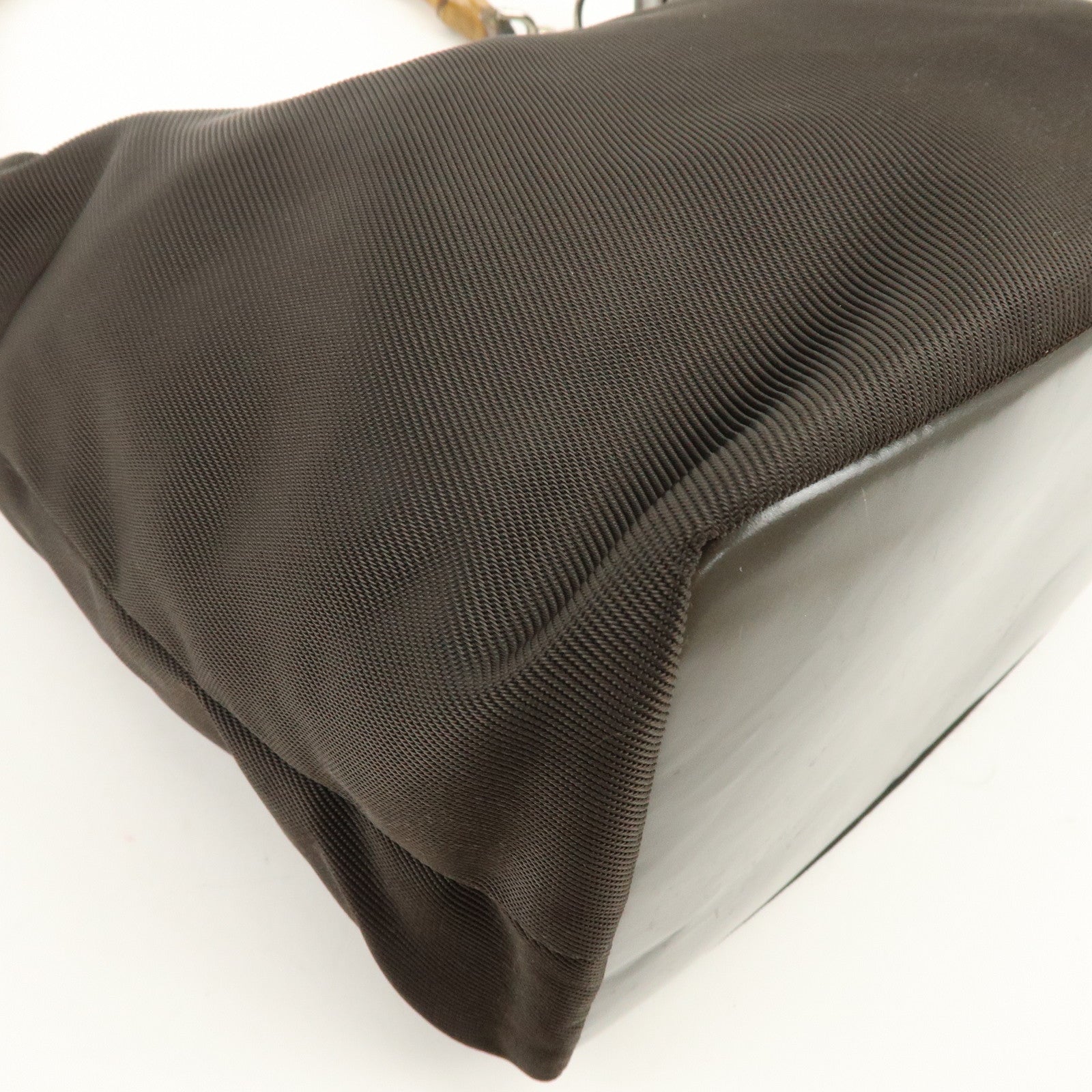 GUCCI Bamboo Nylon Leather Shoulder Bag Hand Bag Brown 000・2214