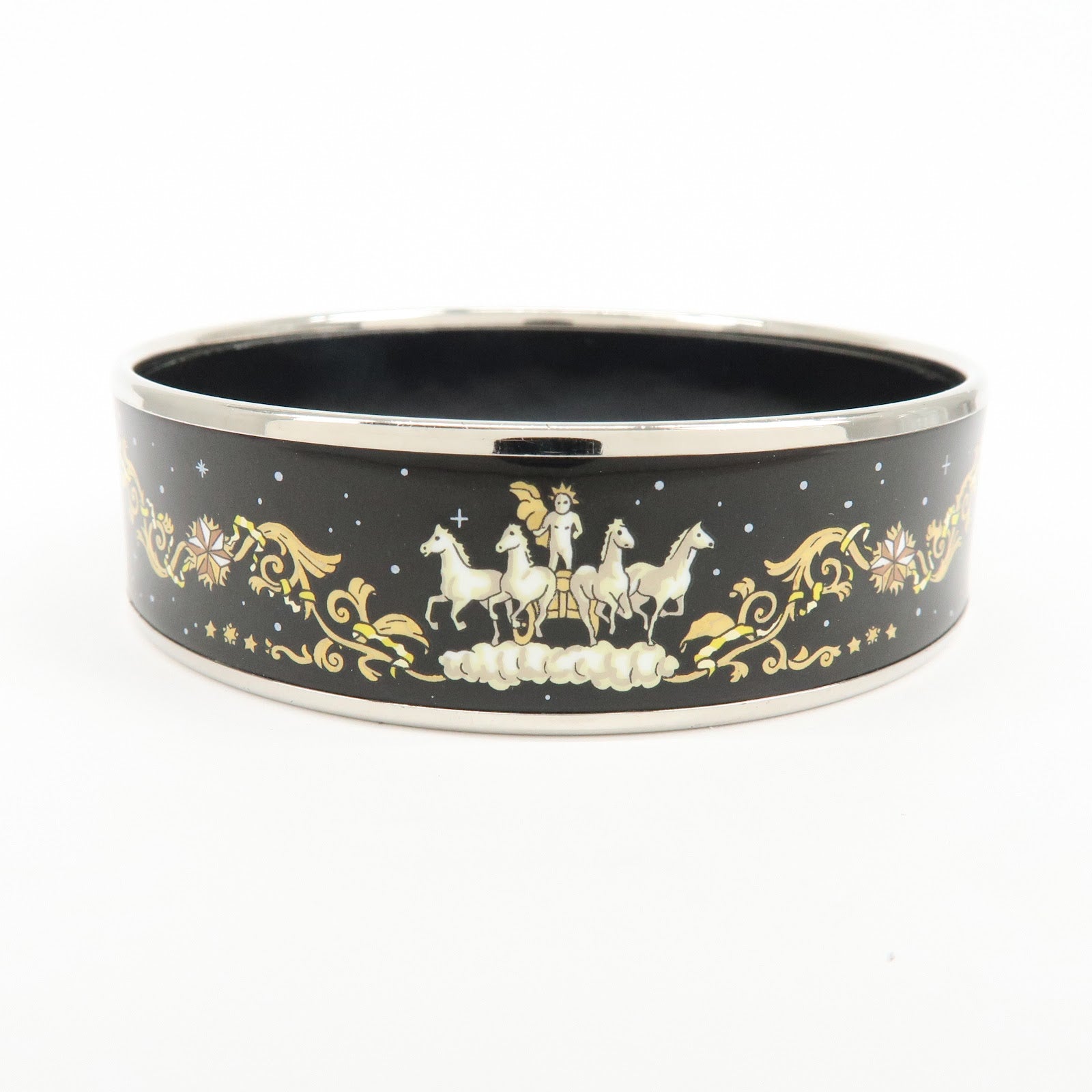 HERMES Email GM Plated Bangle Bracelet Horse Bangle Black Silver